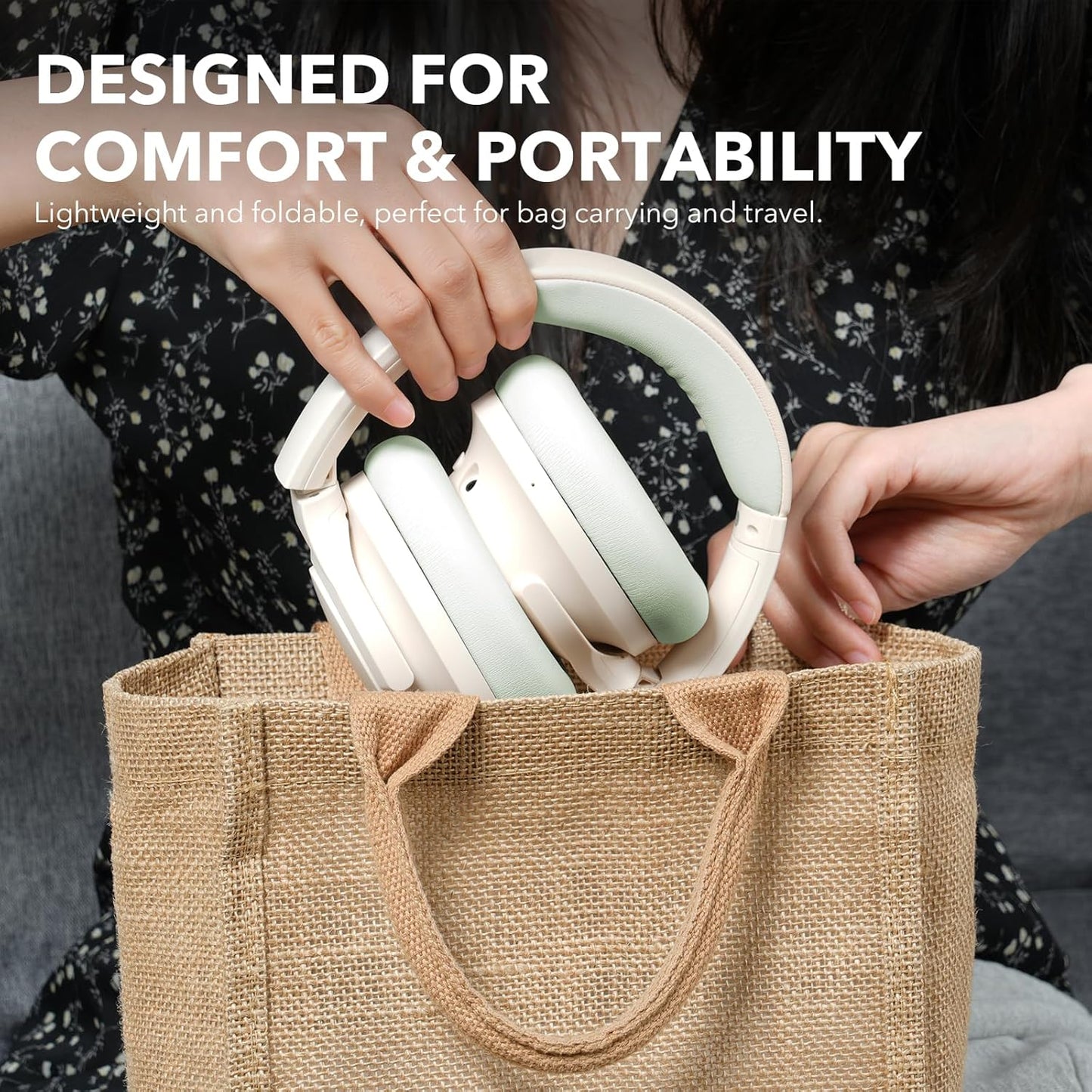 Y8+ Noise Cancelling Headphones Bluetooth, Wireless LDAC Hi-Res Audio, Custom EQ via App, 75H Playtime, Comfort Fit, over Ear Headphones Foldable for Airplane Travel Home Office Beige Green