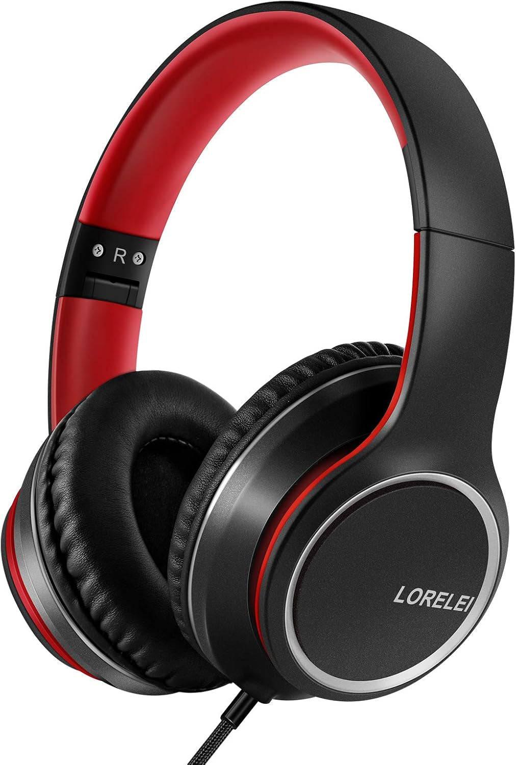 X8 Over-Ear Wired Headphones with Microphone with 1.45M-Tangle-Free Nylon Line&3.5Mm Plug,Lightweight Foldable & Portable Headphones for Smartphone,Tablet,Computer,Mp3/4(Black-Red)