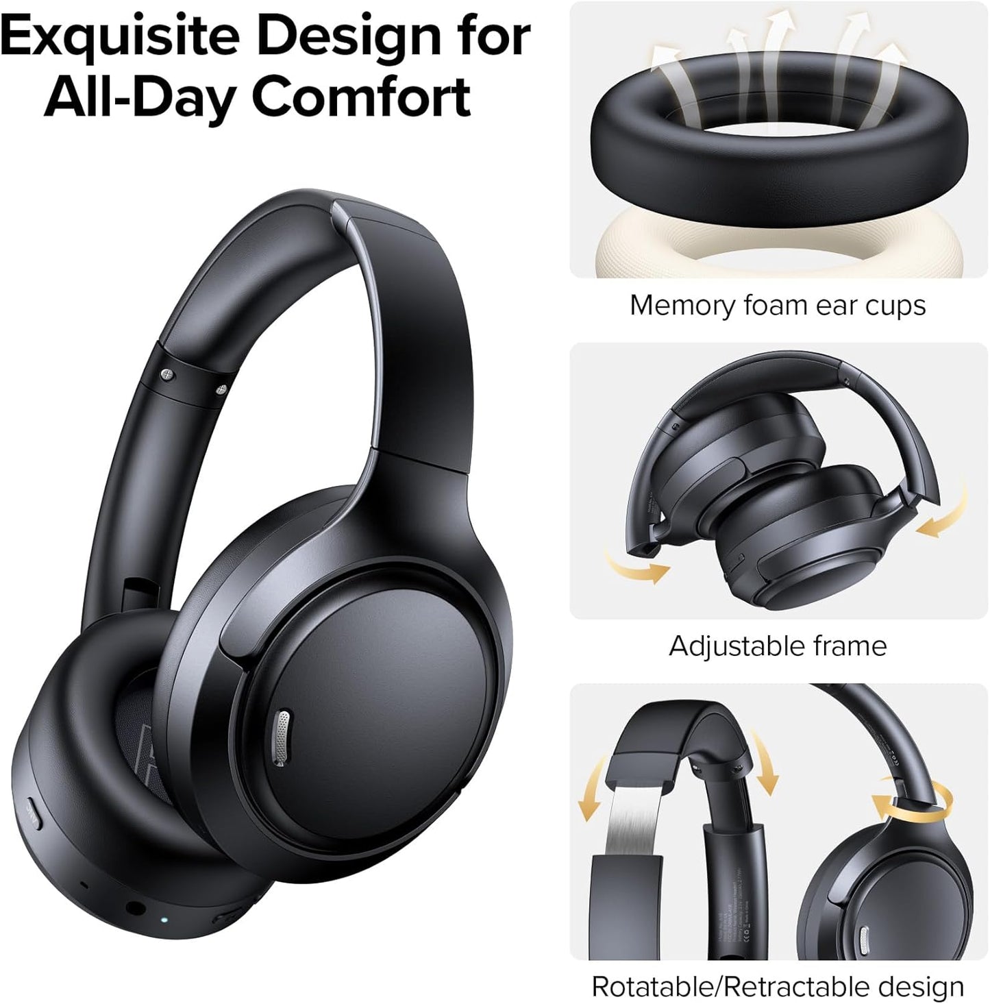 Hybrid Active Noise Cancelling Headphones 120Hrs Playtime ENC Clear Call Bluetooth Headphone over Ear Wireless Headphones Hi-Res Audio ANC Headset with Low Latency Mode for Game Travel Home PC