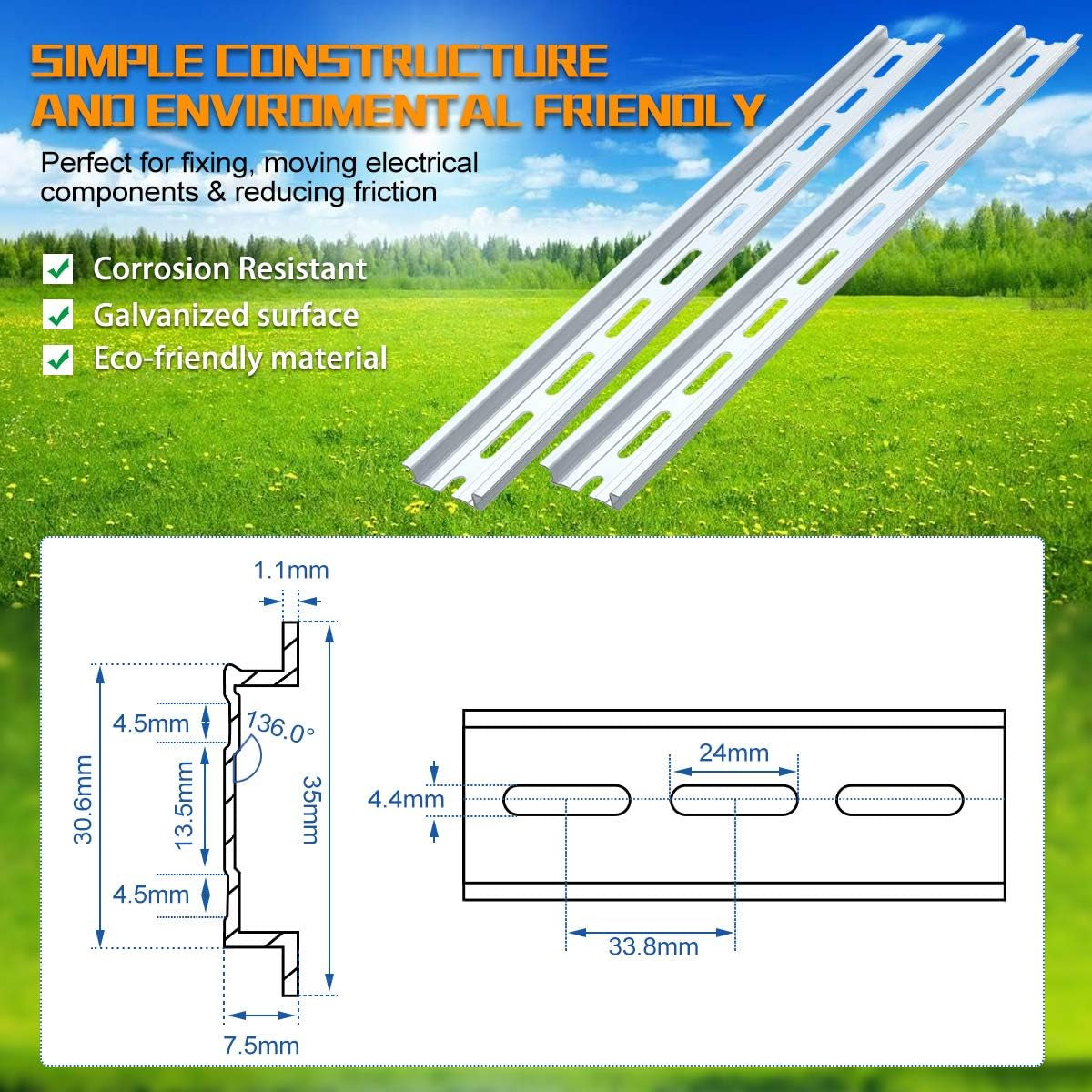 10 Pieces 1 Meter Aluminum DIN Rail, Top Hat Slotted DIN Rails with Rohs for Professionals and DIY Cut Length | Hardware Components Mounting - 1 Meter Long, 35Mm Wide, 7.5Mm High