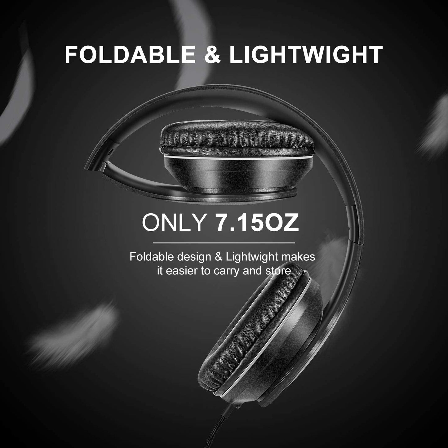 X6 Over-Ear Headphones with Microphone, Lightweight Foldable & Portable Stereo Bass Headphones with 1.45M No-Tangle, Wired Headphones for Smartphone Tablet MP3 / 4 (Space Black)