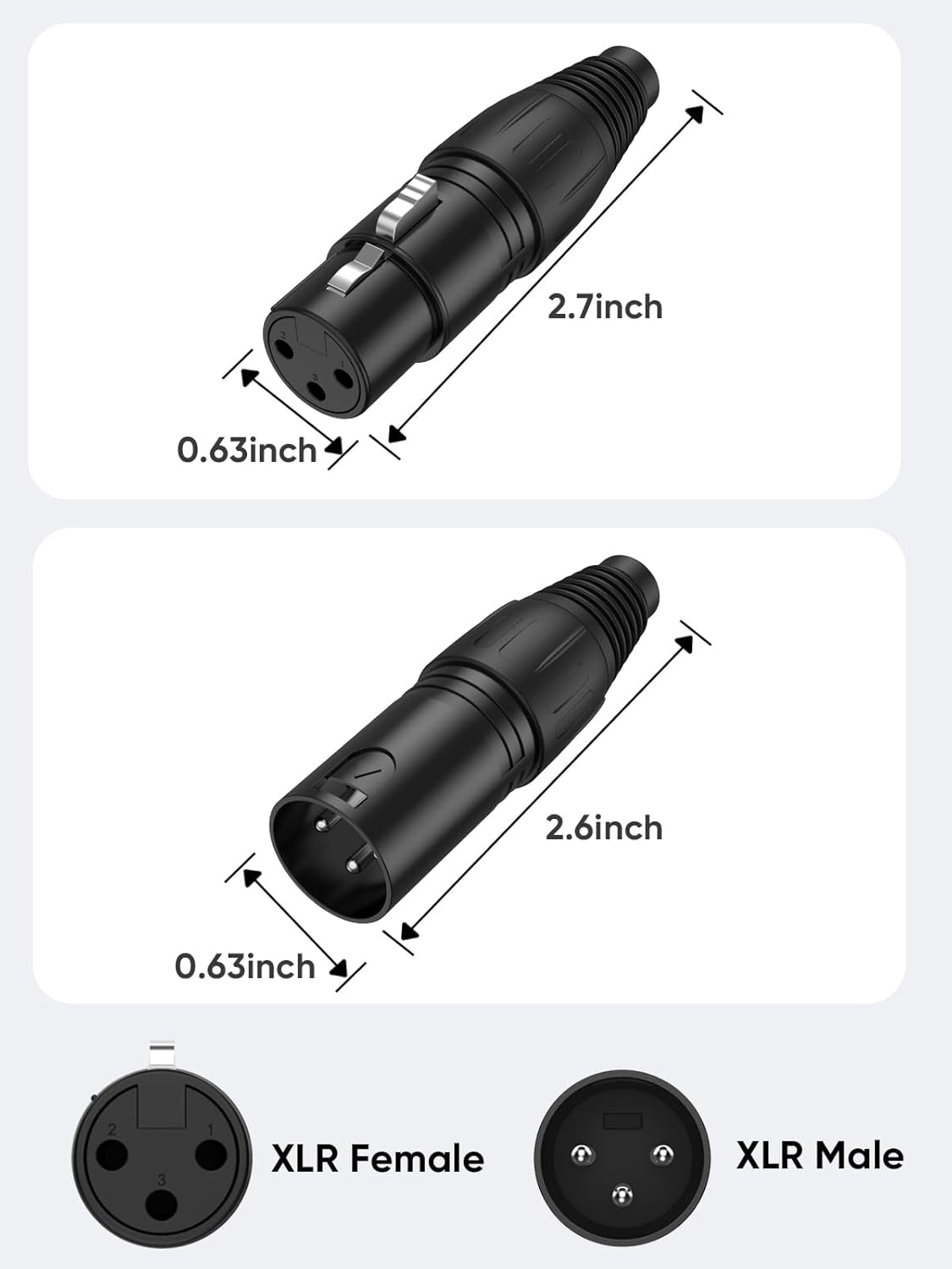 5Pcs 3Pin XLR Male + 5Pcs Female, Mic Adaptor Connector 10 Pair, 1/4 Jacks Male and Female Microphone Audio Jack Charger Connector for Speaker, Mixing Board, Console, Pro Audio Gear