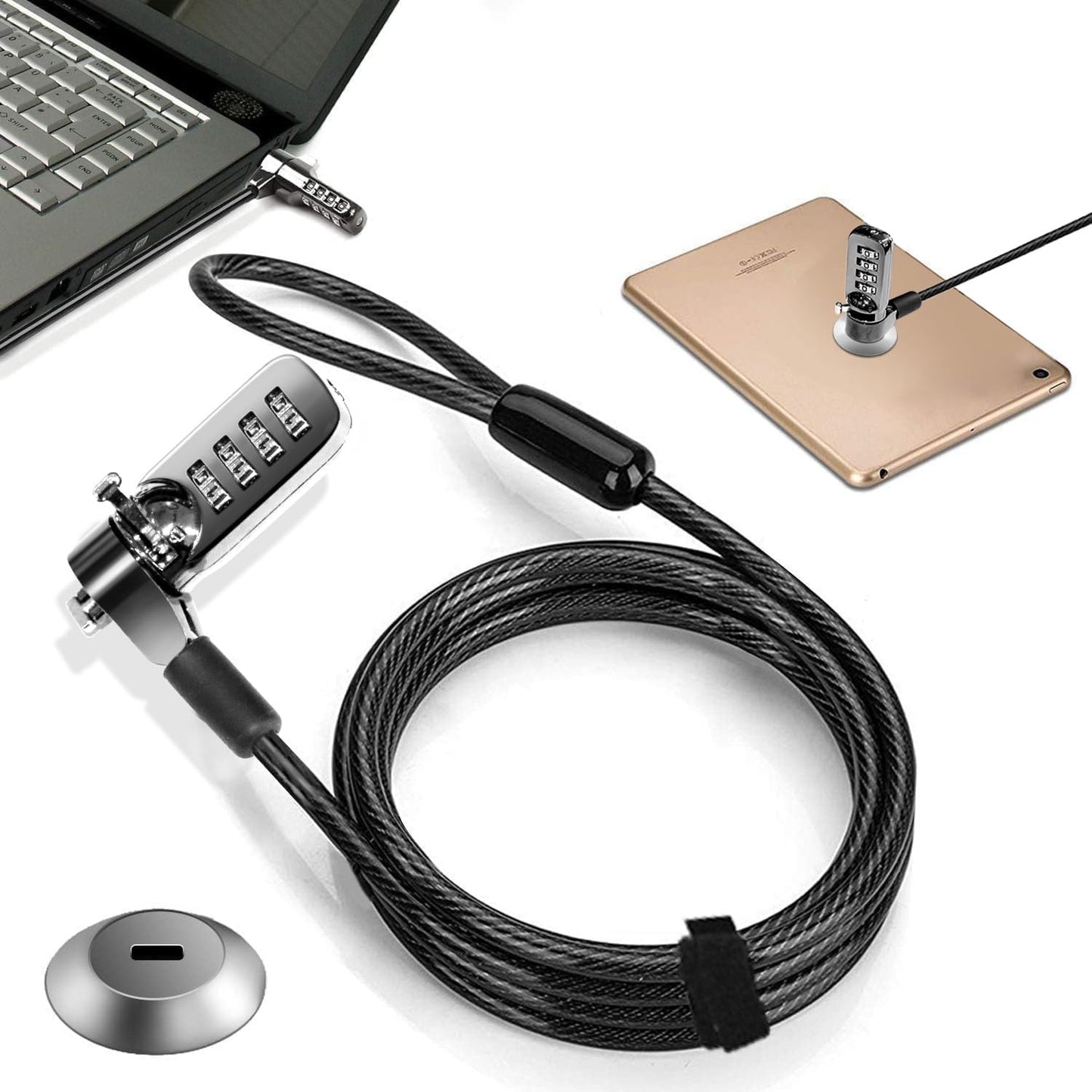 Computer Laptop Cable Lock • Slot Plate 6.23Ft Cable • Security Computer Combination Lock • 4 Digital Password Protection Cable • anti Theft Lock and Notebook Other Device