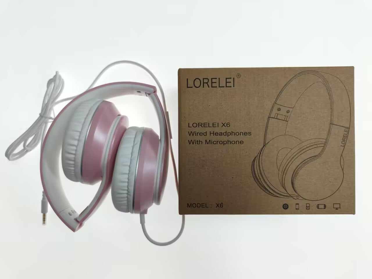 X6 Over-Ear Headphones with Microphone, Lightweight Foldable & Portable Stereo Bass Headphones with 1.45M No-Tangle, Wired Headphones for Smartphone Tablet MP3 / 4 (Pearl Pink)