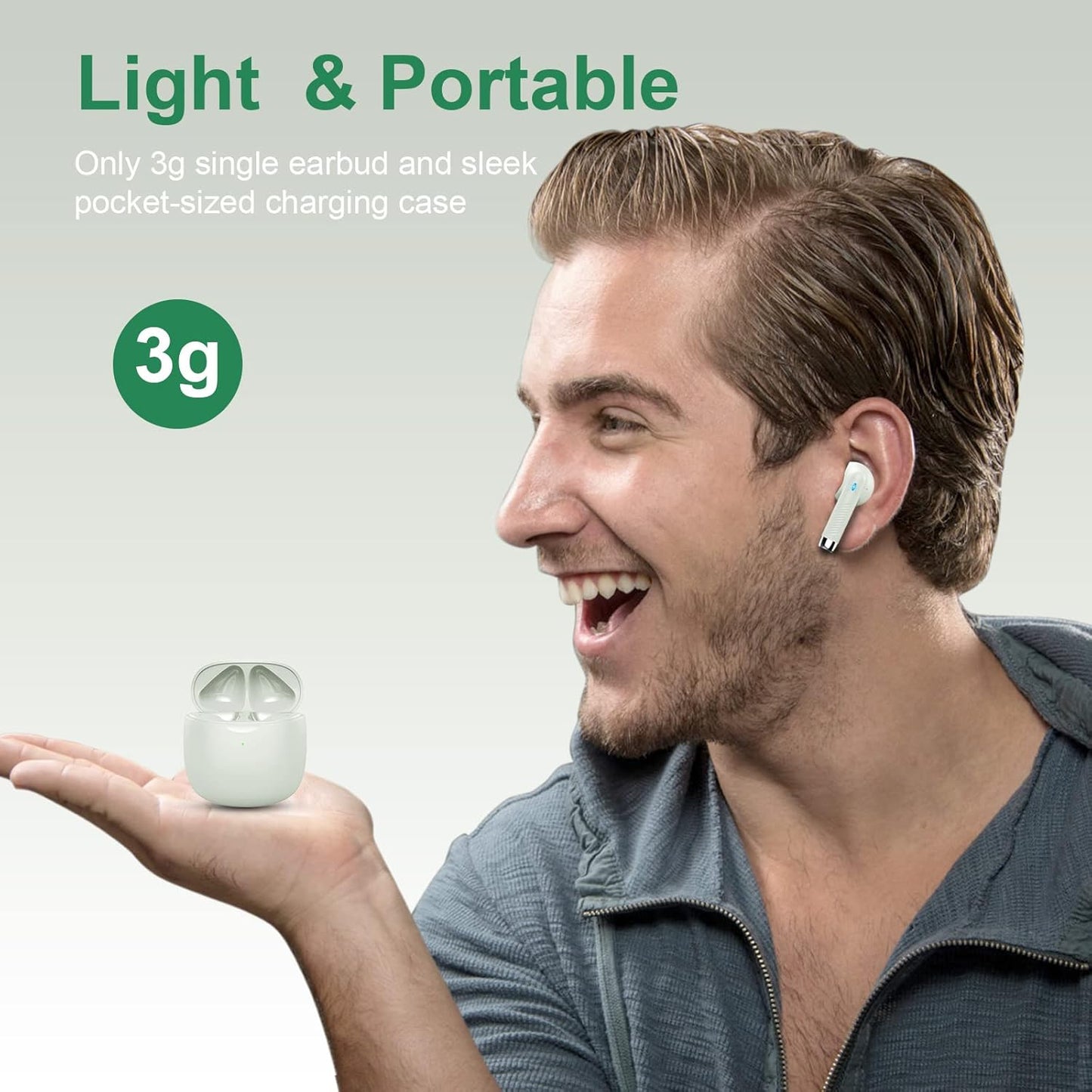 Wireless Earbuds, Bluetooth 5.3 Earbuds Stereo Bass, Bluetooth Headphones in Ear with Noise Cancelling Mic, Earphones IP7 Waterproof Sports, 32H Playtime USB C Charging Green Ear Buds for Android Ios
