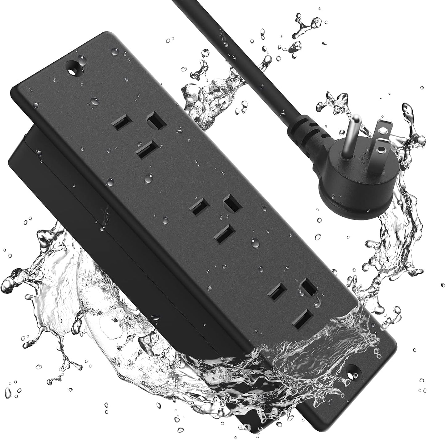 Conference Recessed Power Strip Socket Waterproof,Furniture Recessed Power Strip,Flush Mount with 3 Outlets,6Ft Extension Cord with Flat Plug