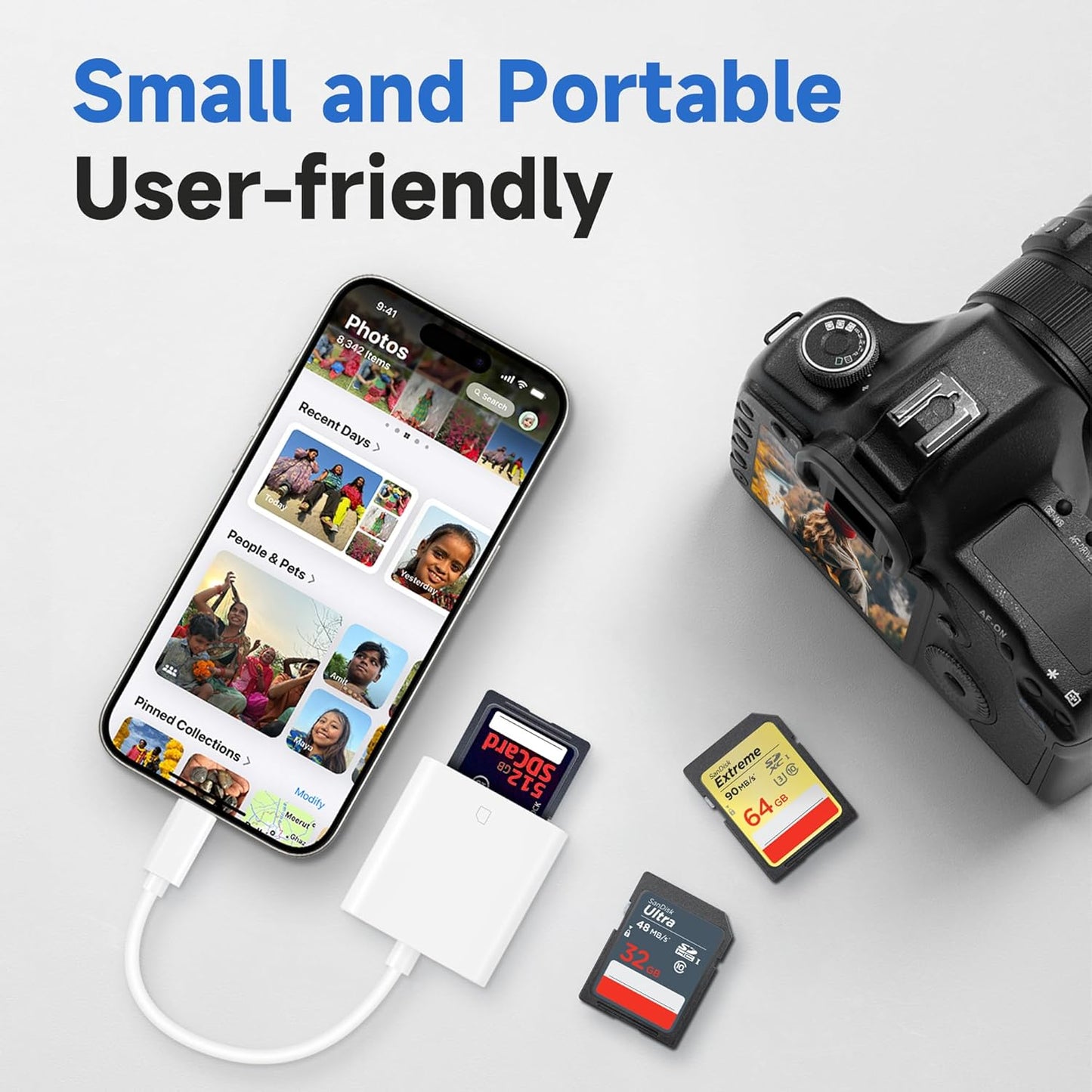 (Apple Mfi Certified) Lightning to SD Card Camera Reader for Iphone,Trail Camera Viewer SD Memory Card Reader Adapter Compatible with Iphone 14/13/12/11/Xs/Xr/X/8/7/Ipad,Plug and Play