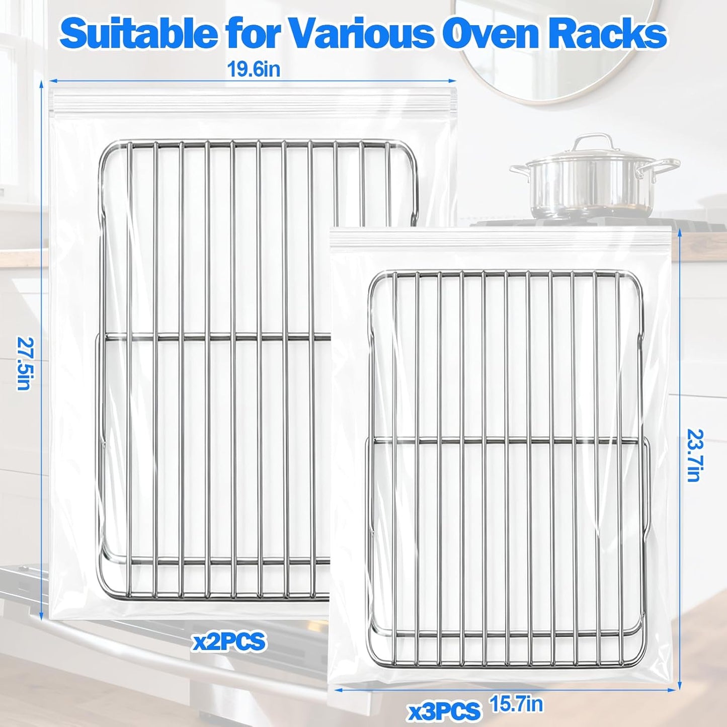 Oven Rack Cleaning Bags, Heavy Duty No Scrub Oven Rack Cleaning Bags, Reusable Leak-Resistant PE Bags for Deep Soaking Grill Grates, BBQ Racks, No Cleaner Included, 5 Pack