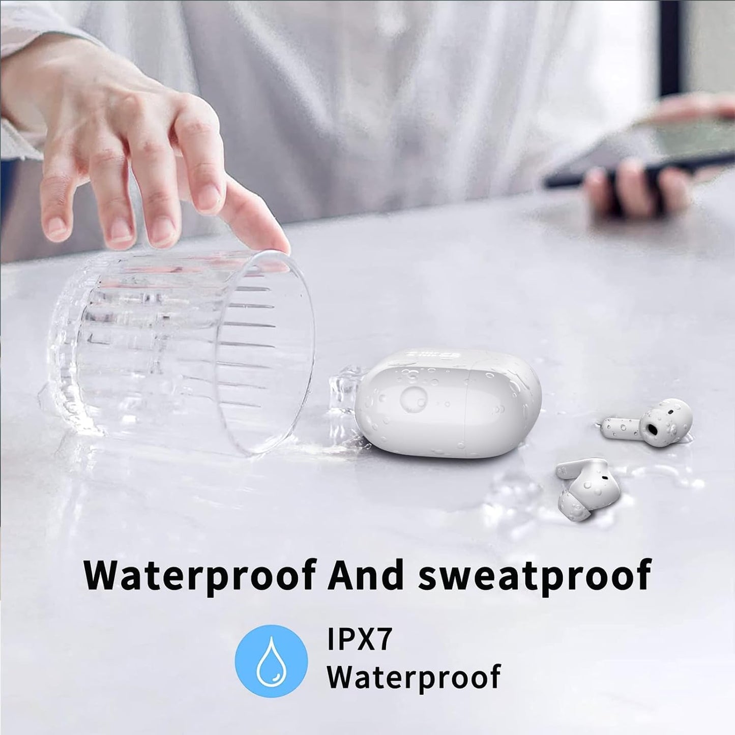 Wireless Earbuds, Bluetooth 5.4 Headphones in Ear with 4 ENC Noise Cancelling Mic, New Wireless Earphones Hifi Stereo Deep Bass 40H Playtime, In-Ear Bluetooth Earbuds LED Display IP7 Waterproof, White