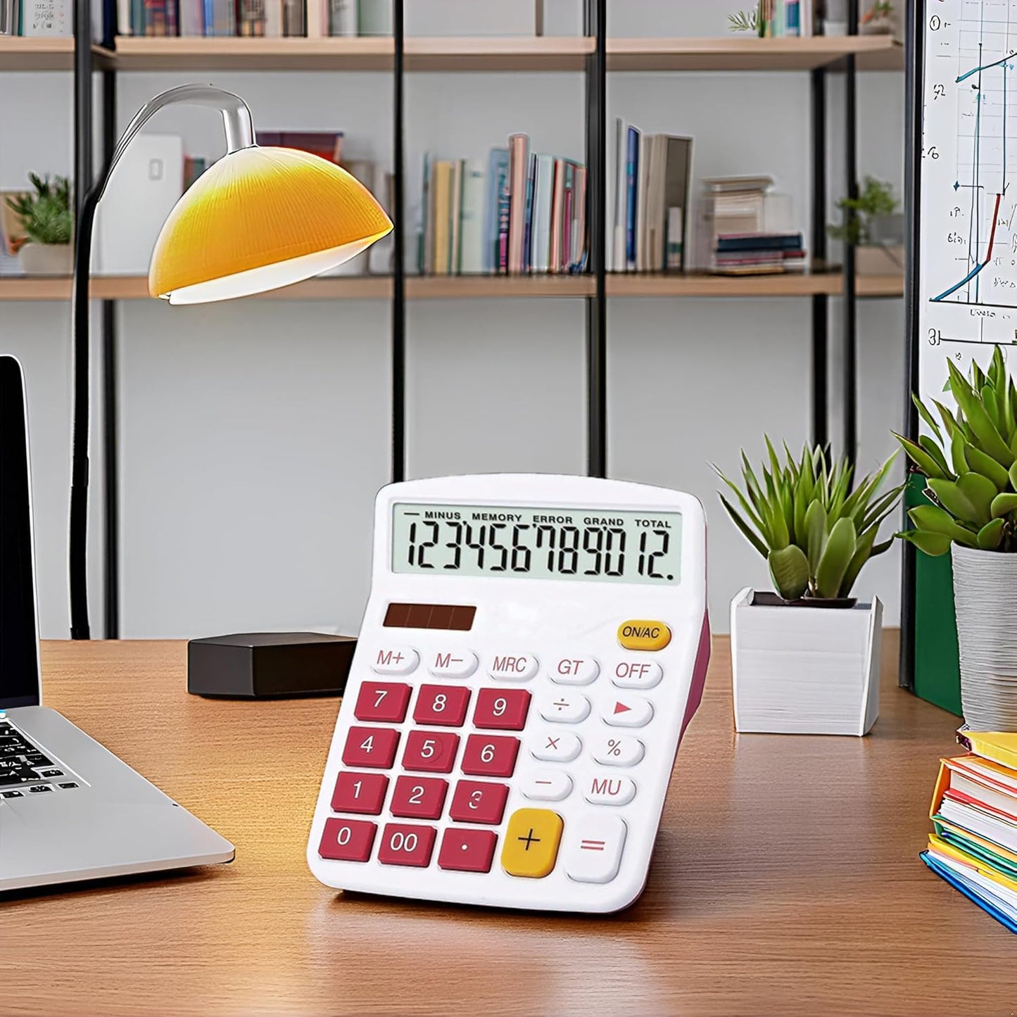 Desktop Calculator Solar Battery Dual Power 12 Digit Large LCD Display Financial Dedicated Large Standard Function Desktop Business Calculator for Office/Home/School KA08 Red
