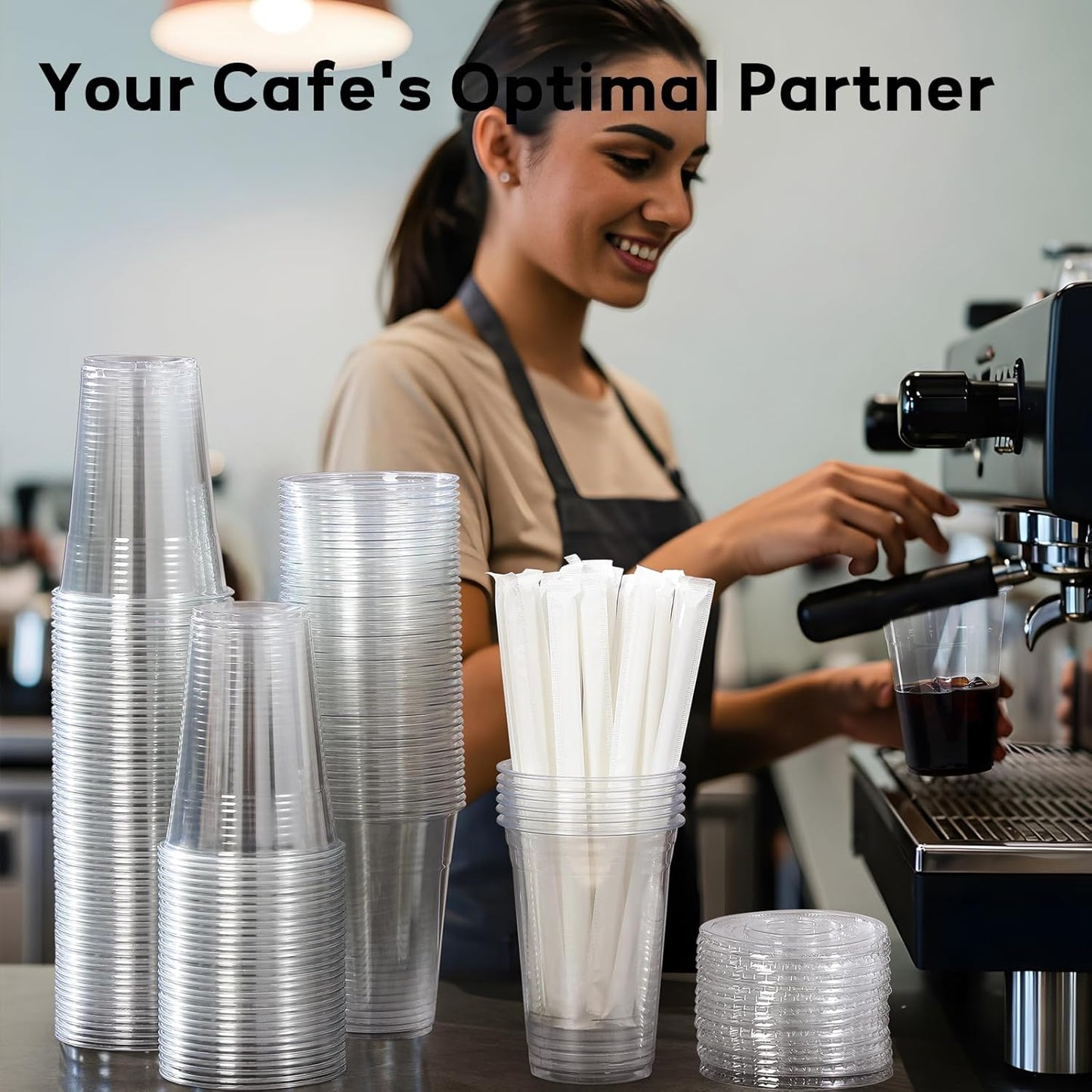 16 Oz Plastic Cups with Lids and Straws, 50 Pack, Disposable Iced Coffee Cups with Lids, Clear Cups with Lids for Cold Drinks, Iced Tea, Milkshakes, Smoothies - Durable & BPA Free