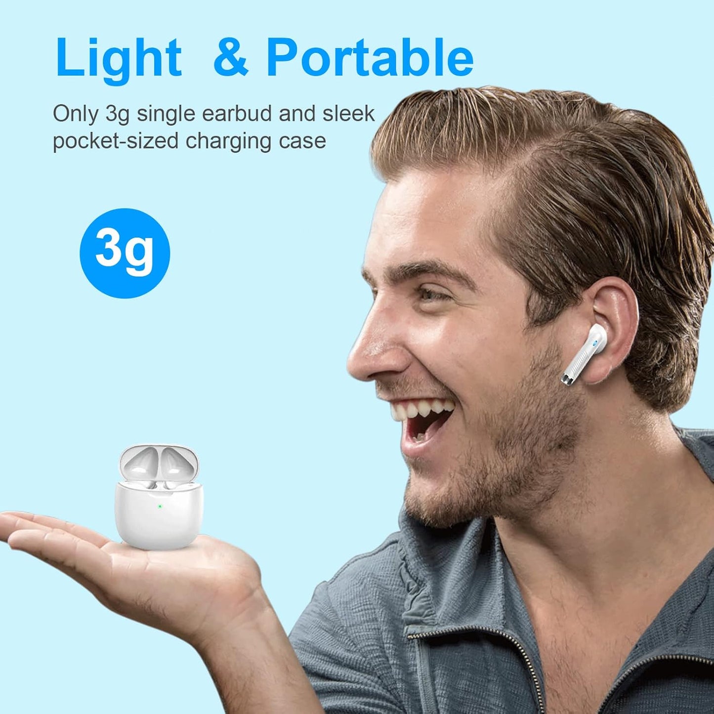 Wireless Earbuds, Bluetooth 5.3 Headphones in Ear with Noise Cancelling Mic, Earbuds Stereo Bass, IP7 Waterproof Sports Earphones, 32H Playtime USB C Charging Buds White for Android Ios