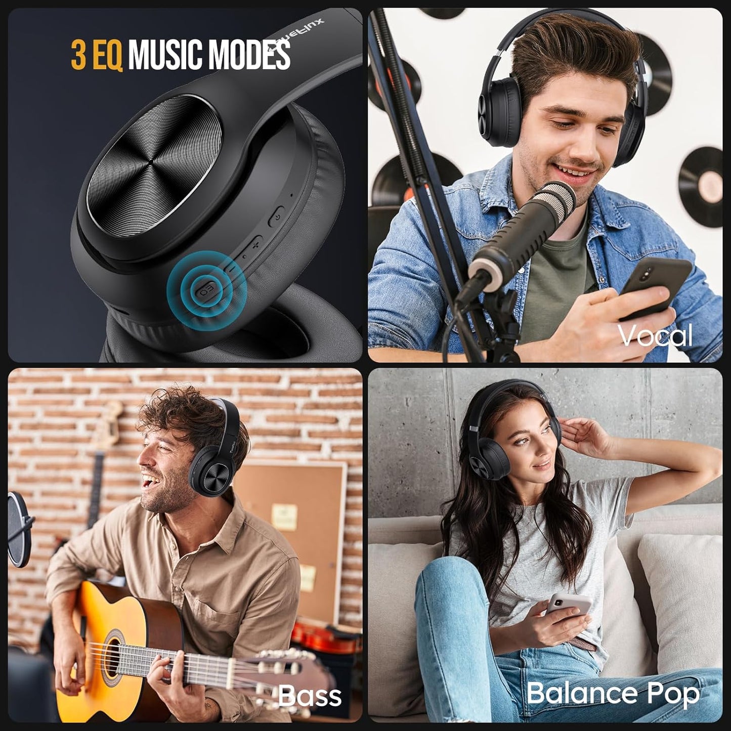 Wireless Bluetooth Headphones over Ear, 80H Playtime, 3EQ Sound Modes, Hifi Stereo Headphones with Deep Bass Microphone, Foldable Bluetooth 5.3 Headsets for Smartphone/Pc/Computer