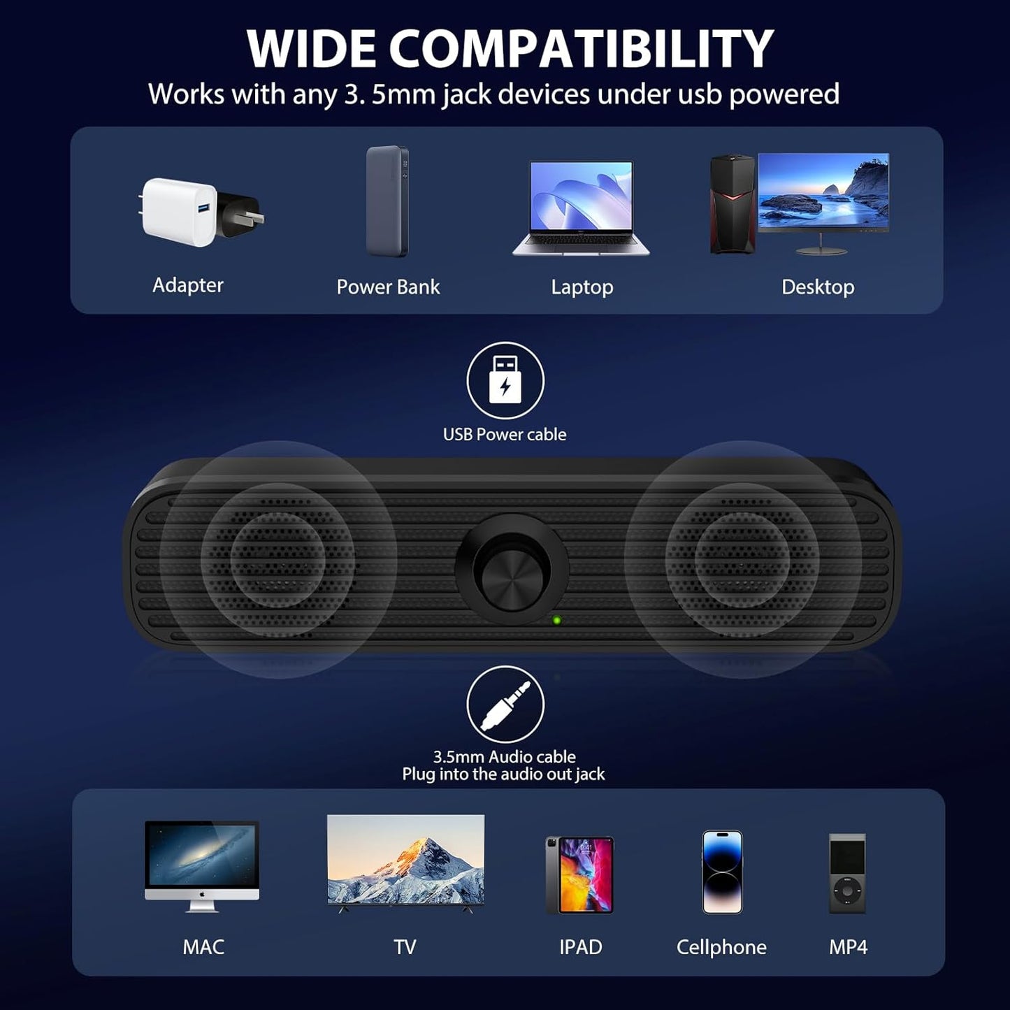 Computer Speakers for Desktop Laptop Tablet, USB Powered PC Speakers, Small Speakers Wired with Volume Control for Cellphone Pad MP3, Stereo Sound with 3.5Mm Audio Plug for Windows Mac Linux Pcs