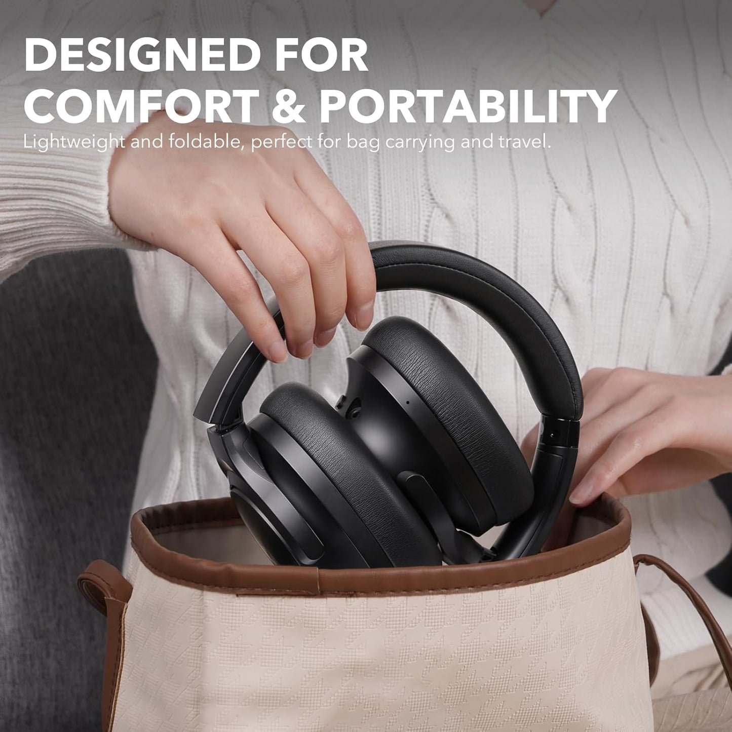 Y8+ Noise Cancelling Headphones Bluetooth, Wireless LDAC Hi-Res Audio, Custom EQ via App, 75H Playtime, Comfort Fit, over Ear Headphones Foldable for Airplane Travel Home Office Black