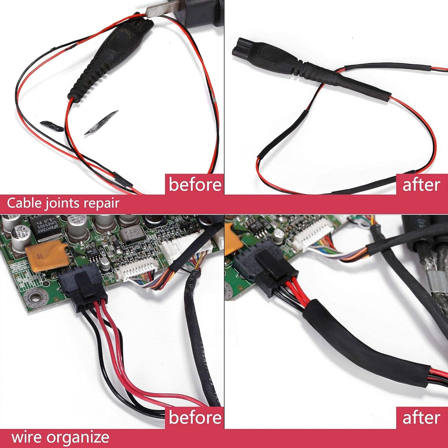 270Pcs 3:1 Shrink Ratio Dual Wall Adhesive Lined Heat Shrink Tubing Tube 6 Size: 3/8",1/4",3/16",1/8",3/32",1/16", 2 Color KIT Black Red