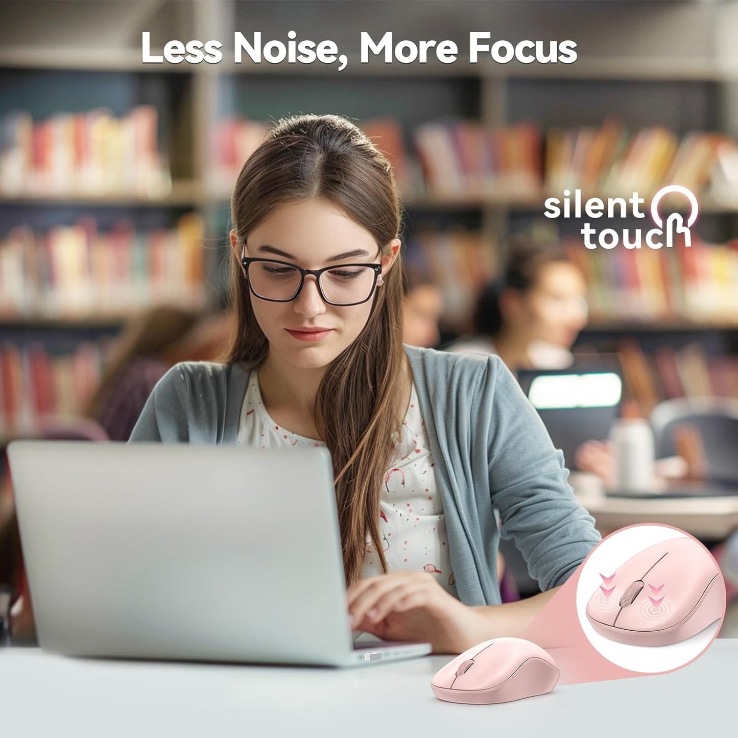Wireless Mouse for Laptop, 2.4G Silent Computer Mouse Quiet Click with 5 DPI Levels,Contoured Grip,Small Portable 30 Months Battery Cordless Mice for PC, Chromebook, Mac - Pink