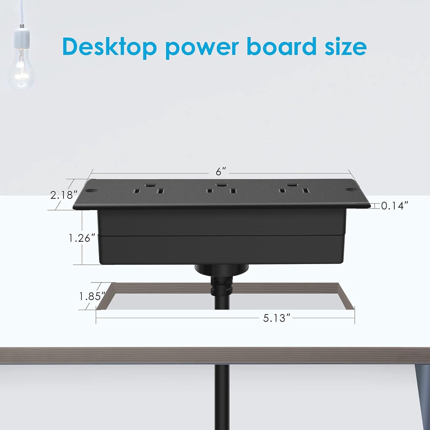 Conference Recessed Power Strip Socket Waterproof,Furniture Recessed Power Strip,Flush Mount with 3 Outlets,6Ft Extension Cord with Flat Plug