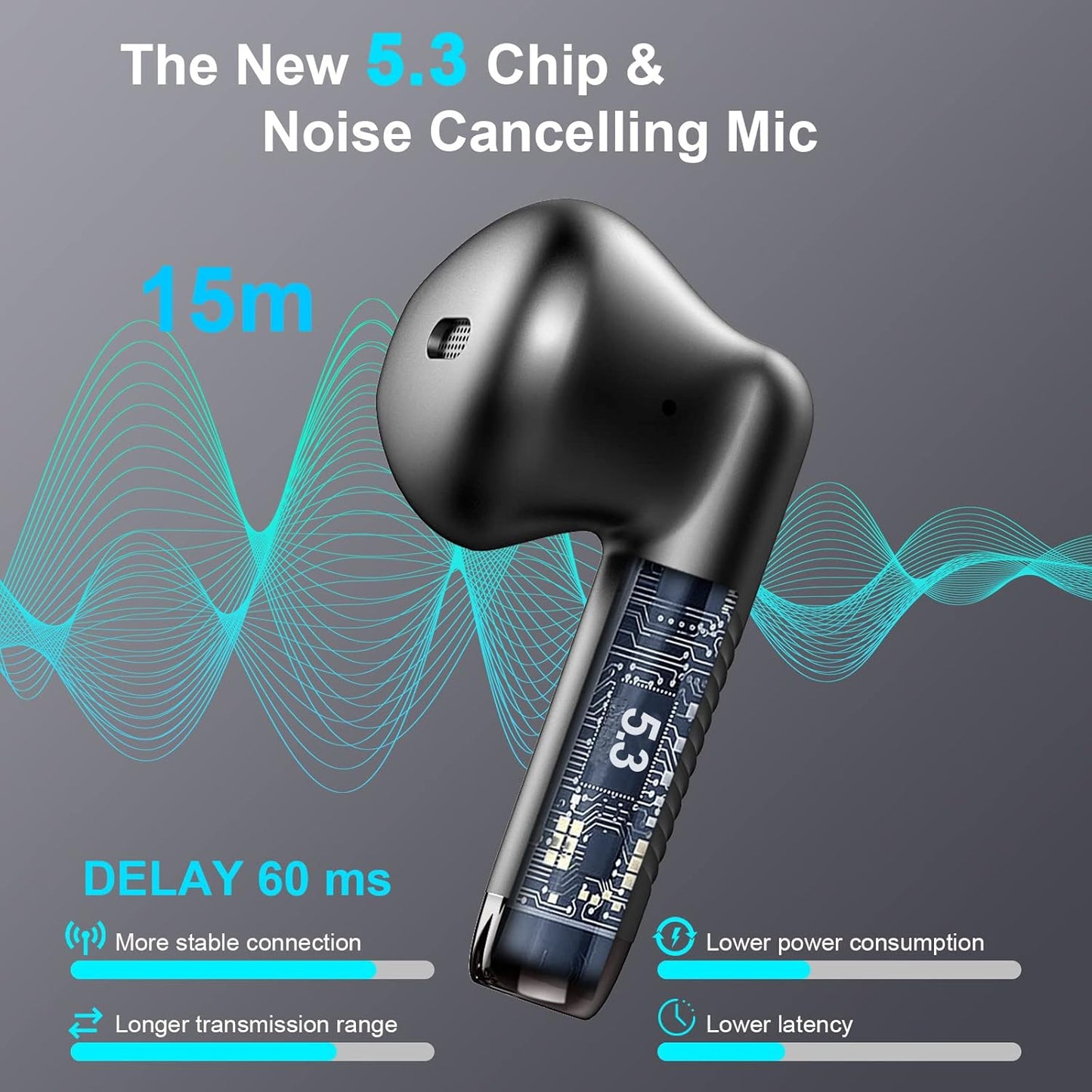 Wireless Earbuds, Bluetooth 5.4 Earbuds Stereo Bass, Bluetooth Headphones in Ear Noise Cancelling Mic, Earphones IP7 Waterproof Sports, 32H Playtime USB C Mini Charging Case Ear Buds for Android Ios