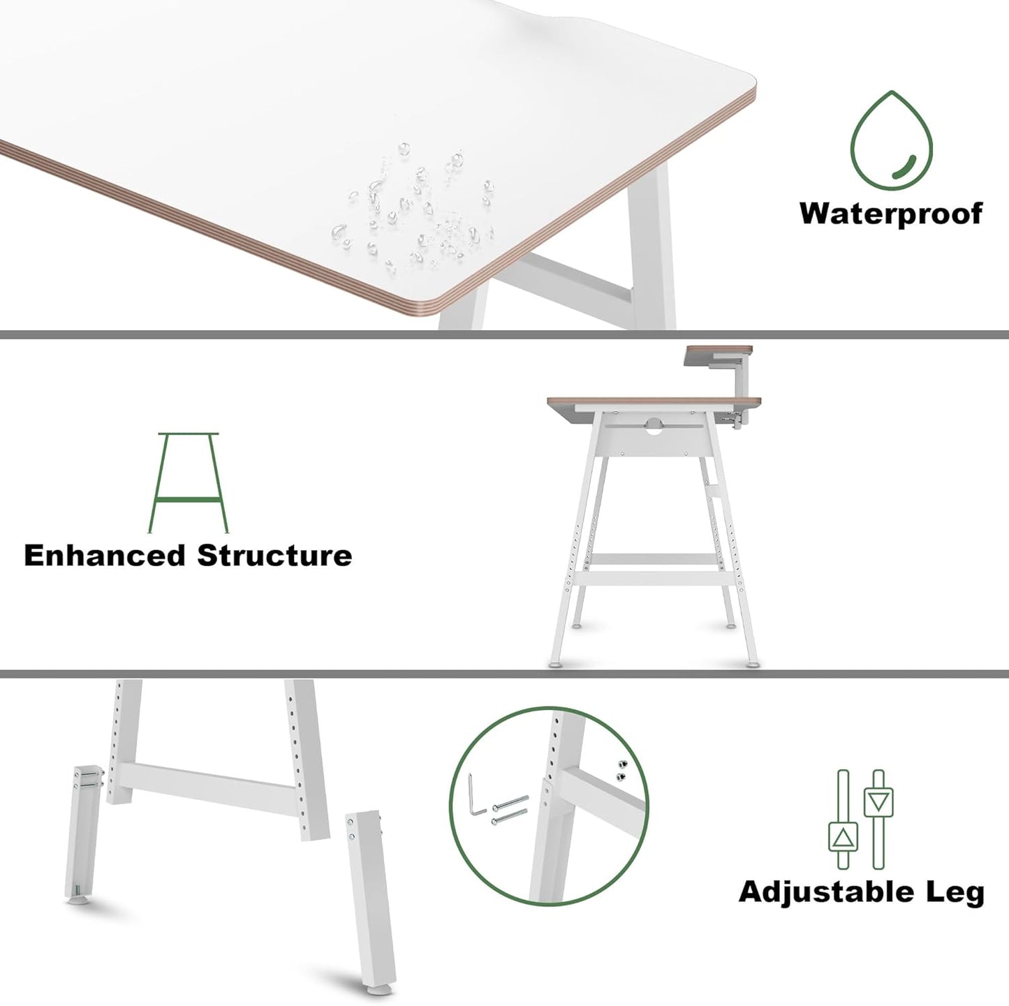 Height Adjustable Computer Desk - 47" Gaming Desk, Small Home Office Desk with Monitor Stand, Modern Simple Table Study Writing Work, Living Room Home Bedroom PC Table, Metal Frame, White