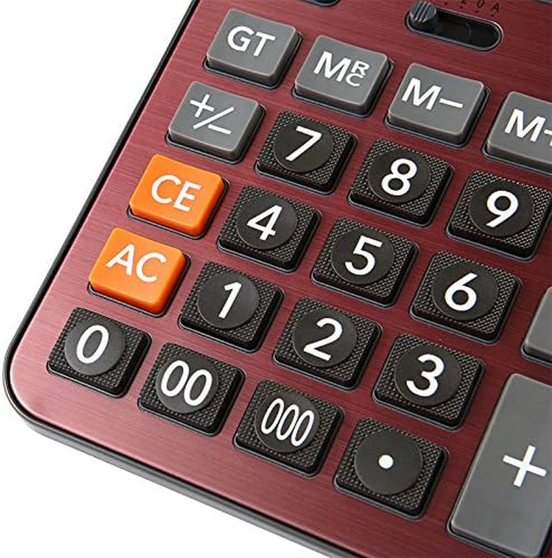 Solar Battery Calculator Dual Power Large Standard Function Desktop Business Calculator with 14 Digit Large LCD Display Convenient for Office & Home KA06 Red