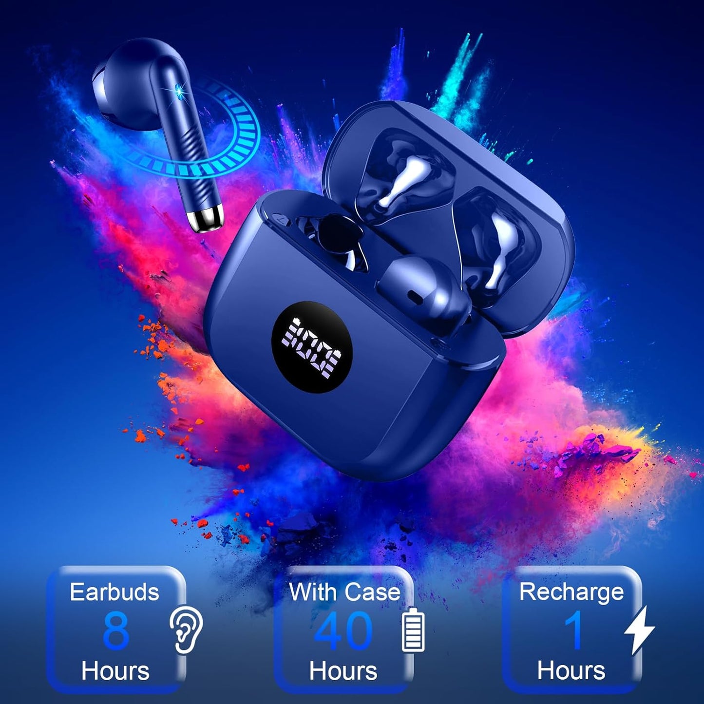 Wireless Earbuds, Bluetooth 5.4 Ear Buds LED Power Display Headphones Bass Stereo, Bluetooth Earbuds In-Ear Noise Cancelling Mic, 40H Playback Mini Case IP7 Waterproof Sports Earphones for Android Ios