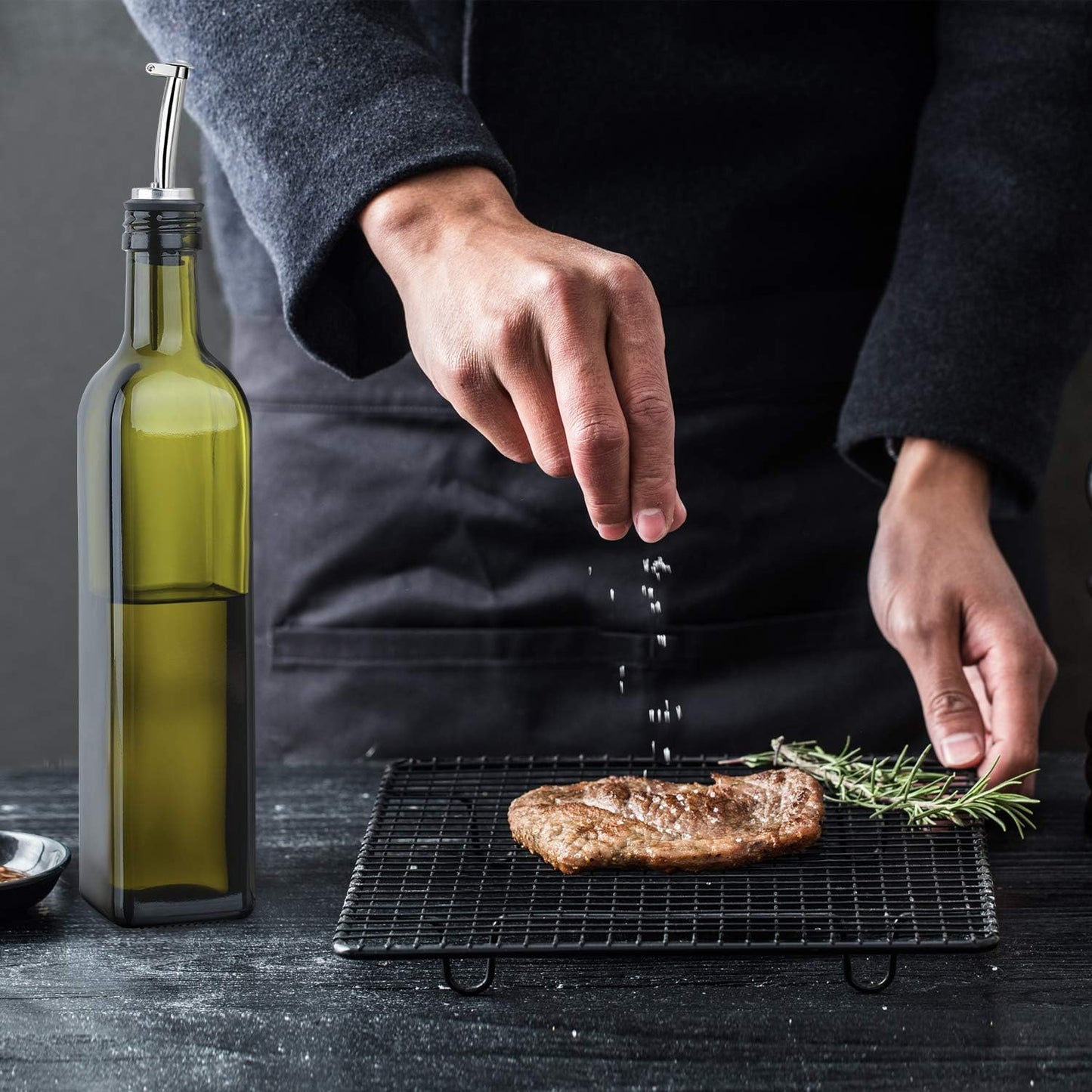 [2 PACK 17 Oz Glass Olive Oil Dispenser Bottle Set - 500Ml Dark Green Oil & Vinegar Cruet Bottle with Pourers, Funnel and Labels - Olive Oil Carafe Decanter for Kitchen