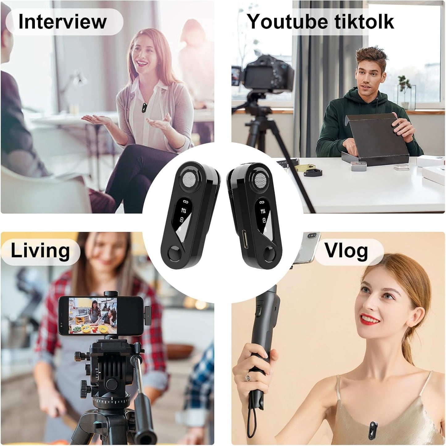 Wireless Lavalier Microphone with Charging Case: 2 Pack Mini Mic for Iphone Ipad Android - Plug & Play Clip-On Lapel Mic, Noise Reduction for Video Recording, Interview