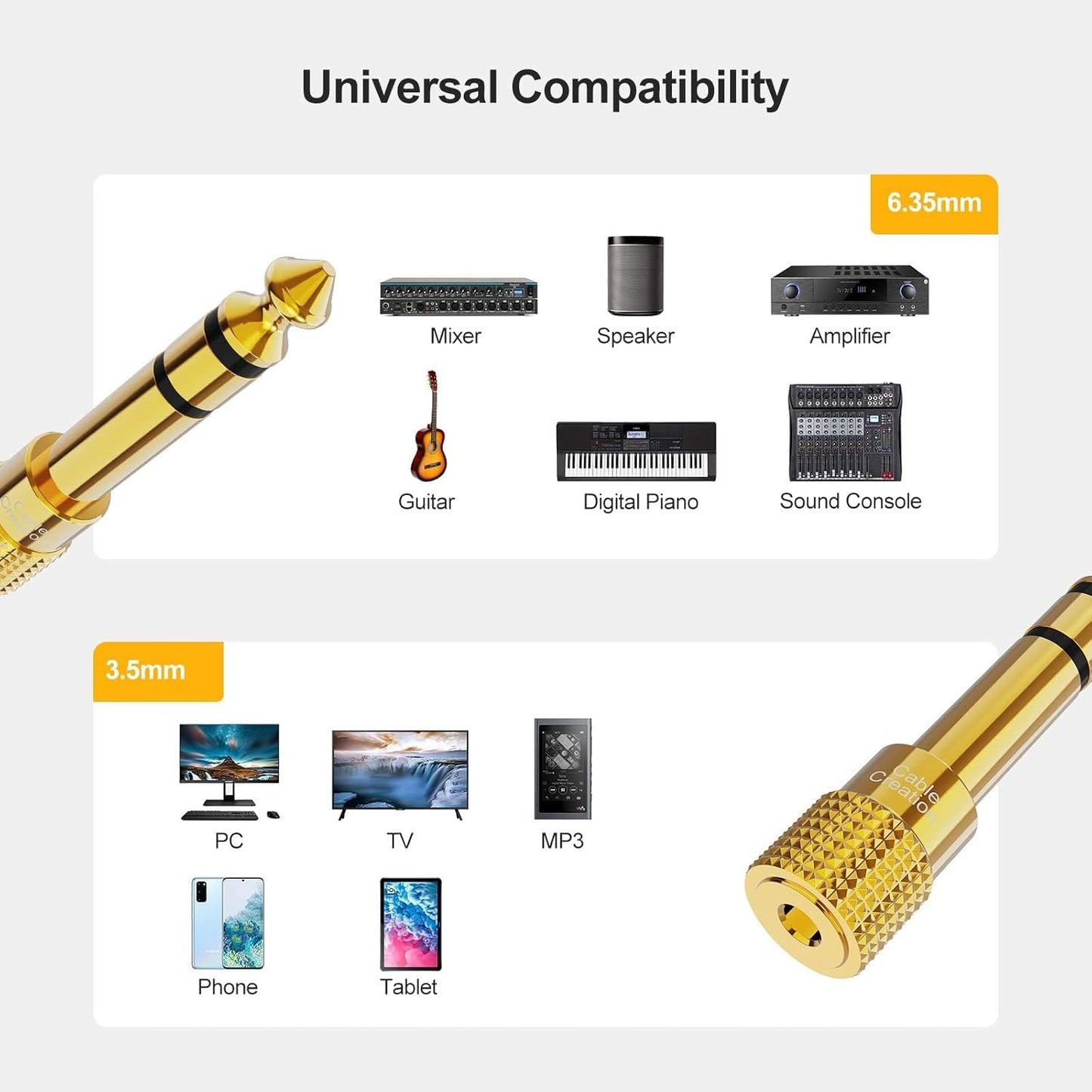 1/4'' to 1/8'' Headphone Audio Adapter 5PCS, 6.35Mm to 3.5Mm Male to Female TRS Stereo Gold Plated Audio Jack Convertor for Cellphone,Speaker,Mic,Ipod,Receiver,Guitar, Digital Piano