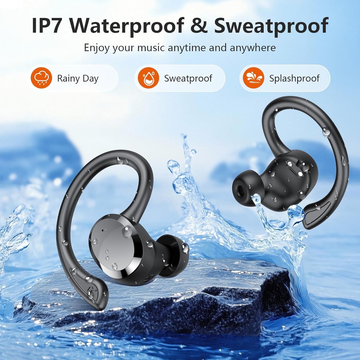 Wireless Earbuds, 2025 New Bluetooth 5.4 Headphones Sport Earphones with 68Hrs Playtime LED Display ENC Noise Cancelling Mic, IPX7 Waterproof over Ear Ear Buds with Hook for Sports/Running