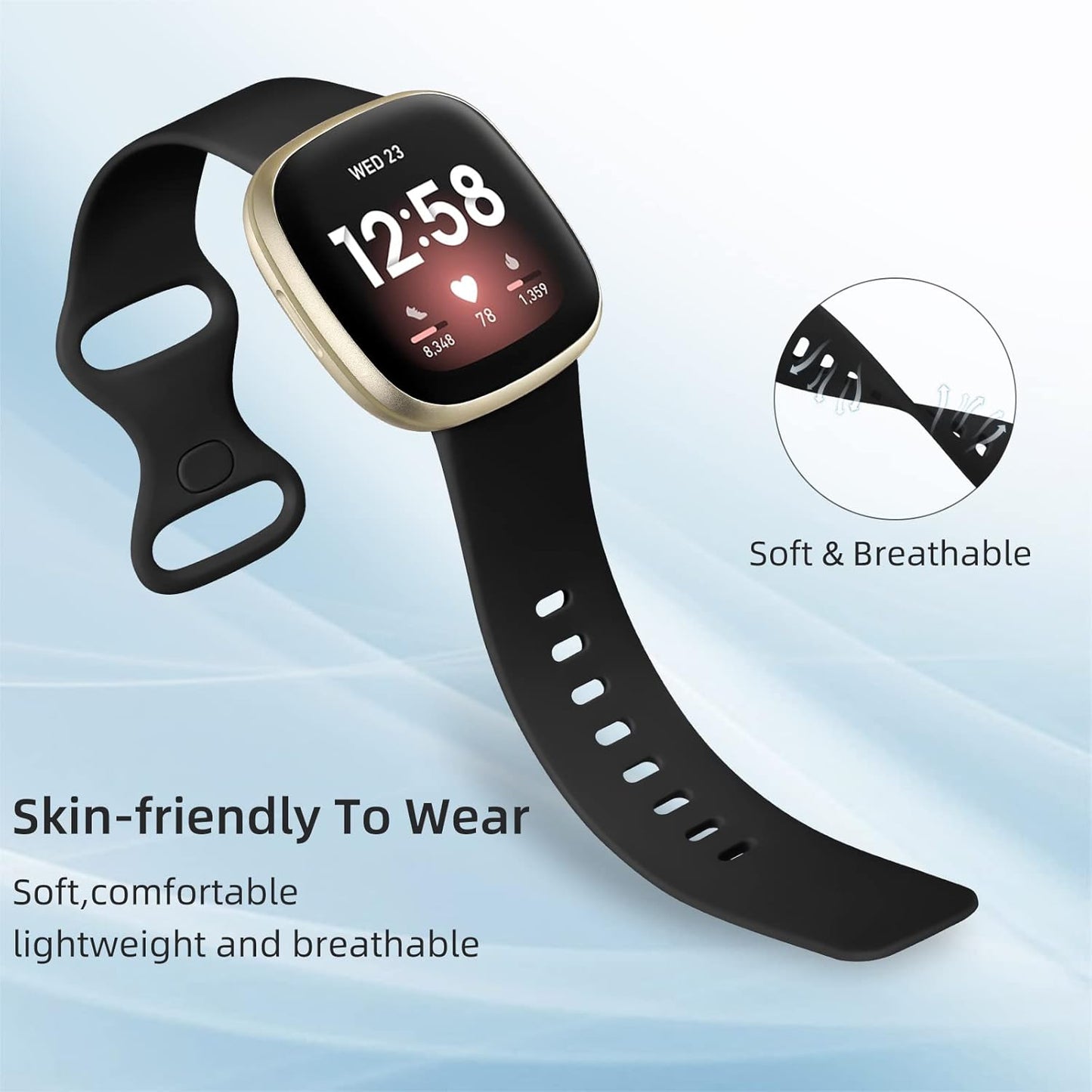 Compatible with Fitbit Sense&Sense2 Bands/Versa 3&4 Bands Women Men,Soft Replacement Wristbands Sport Band Strap Accessories for Versa 3&4/Sense&Sense2 Smart Watch(Large, Black)
