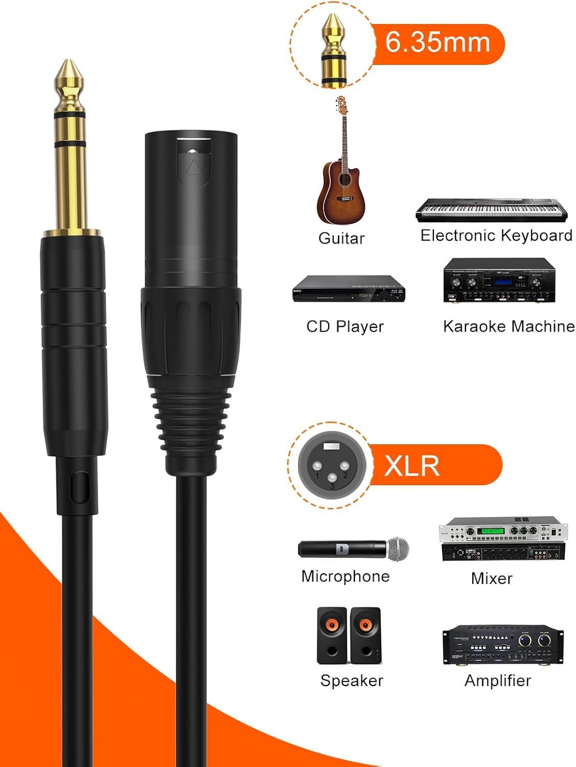 1/4" to XLR 20Ft,6.35Mm TRS to XLR Microphone Cord,Balanced Quarter Inch TRS Plug to 3-Pin XL R, 1/4 Inch X LR Mic Patch Cable