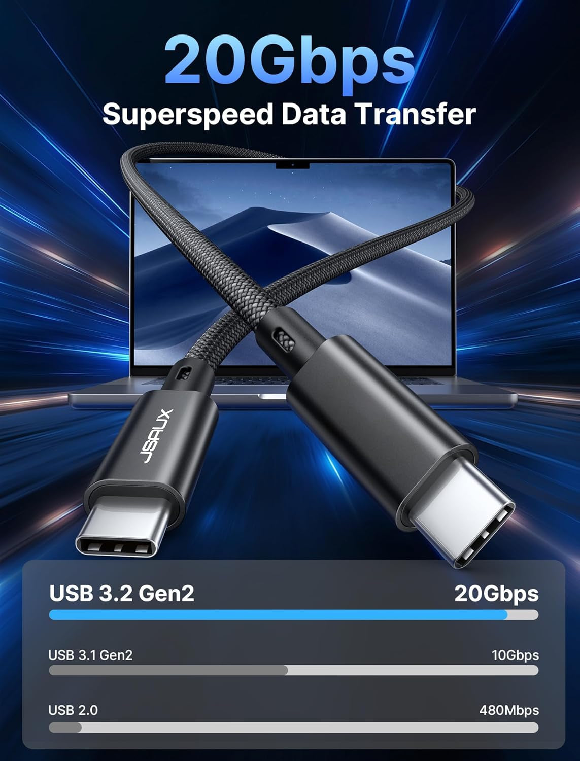 Long USB C to USB C 3.2 Gen 2 Cable, 20Gbps Data Transfer 4K Video Monitor Display 100W PD Fast Charging for Iphone 15 Pro Max, Macbook Pro/Air, Samsung Galaxy S24/S23, Dell XPS, Ipad Pro-3.3Ft