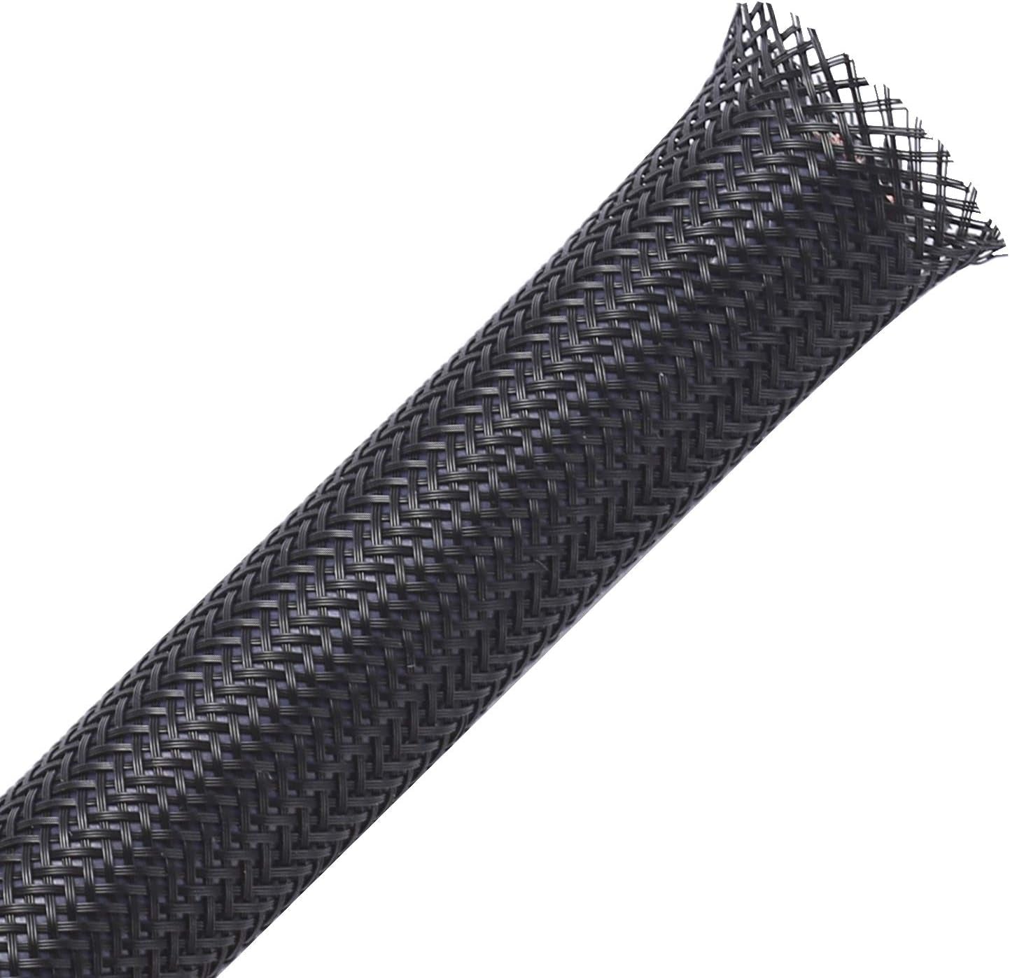 100Ft - 1/4 Inch PET Expandable Braided Sleeving – Black – Braided Cable Sleeve