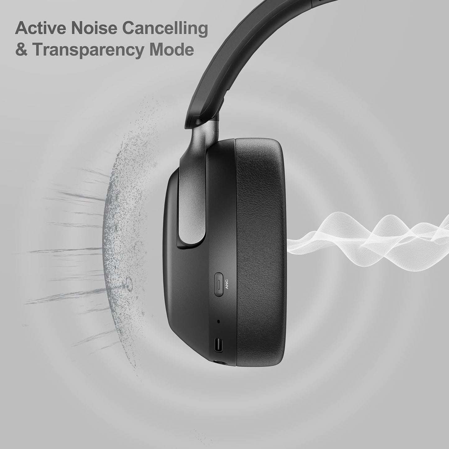 QC30 Hybrid Active Noise Cancenlling Headphones,Wireless over Ear Bluetooth Headsets with Microphone, 60H Playtime Foldable Lightweight, Deep Bass, Memory Earmuffs (Space Black)