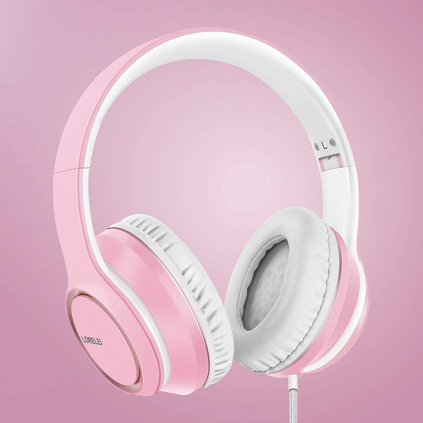 X8 Over-Ear Wired Headphones with Microphone with 1.45M-Tangle-Free Nylon Line&3.5Mm Plug,Lightweight Foldable & Portable Headphones for Smartphone,Tablet,Computer,Mp3/4(Pearl Pink)