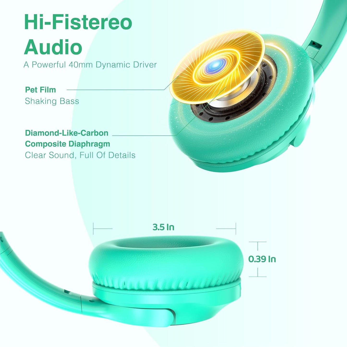 Wired Headphones Over-Ear Hi-Fi Sound with Microphone Adjustable Foldable, 1.5M Cord & 3.5Mm Jack, Lightweight Headset for Kids Adults PC Ipad Laptop Green