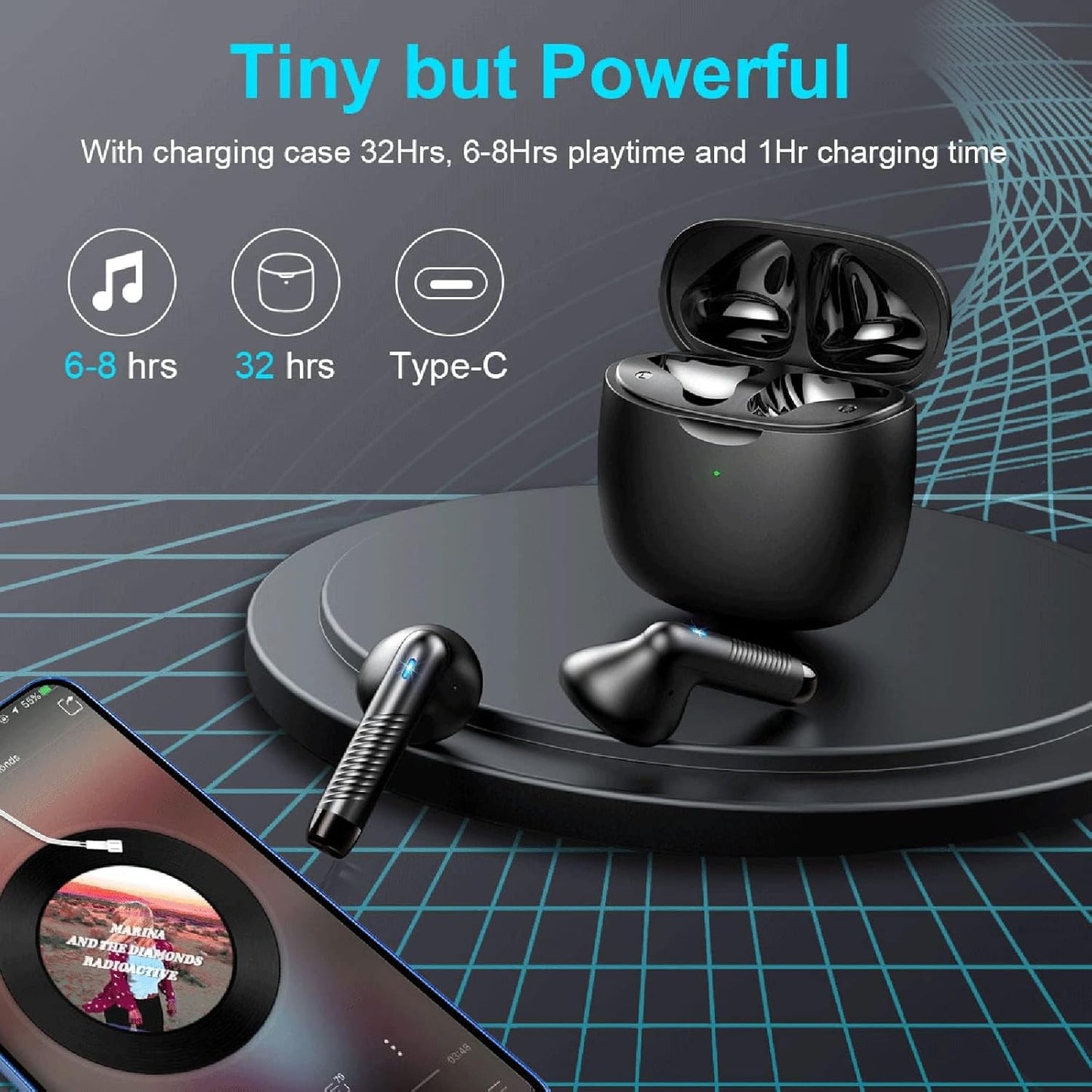 Wireless Earbuds, Bluetooth 5.4 Earbuds Stereo Bass, Bluetooth Headphones in Ear Noise Cancelling Mic, Sports Earphones IP7 Waterproof, 32H Playtime USB C Mini Charging Case Ear Buds for Android Ios