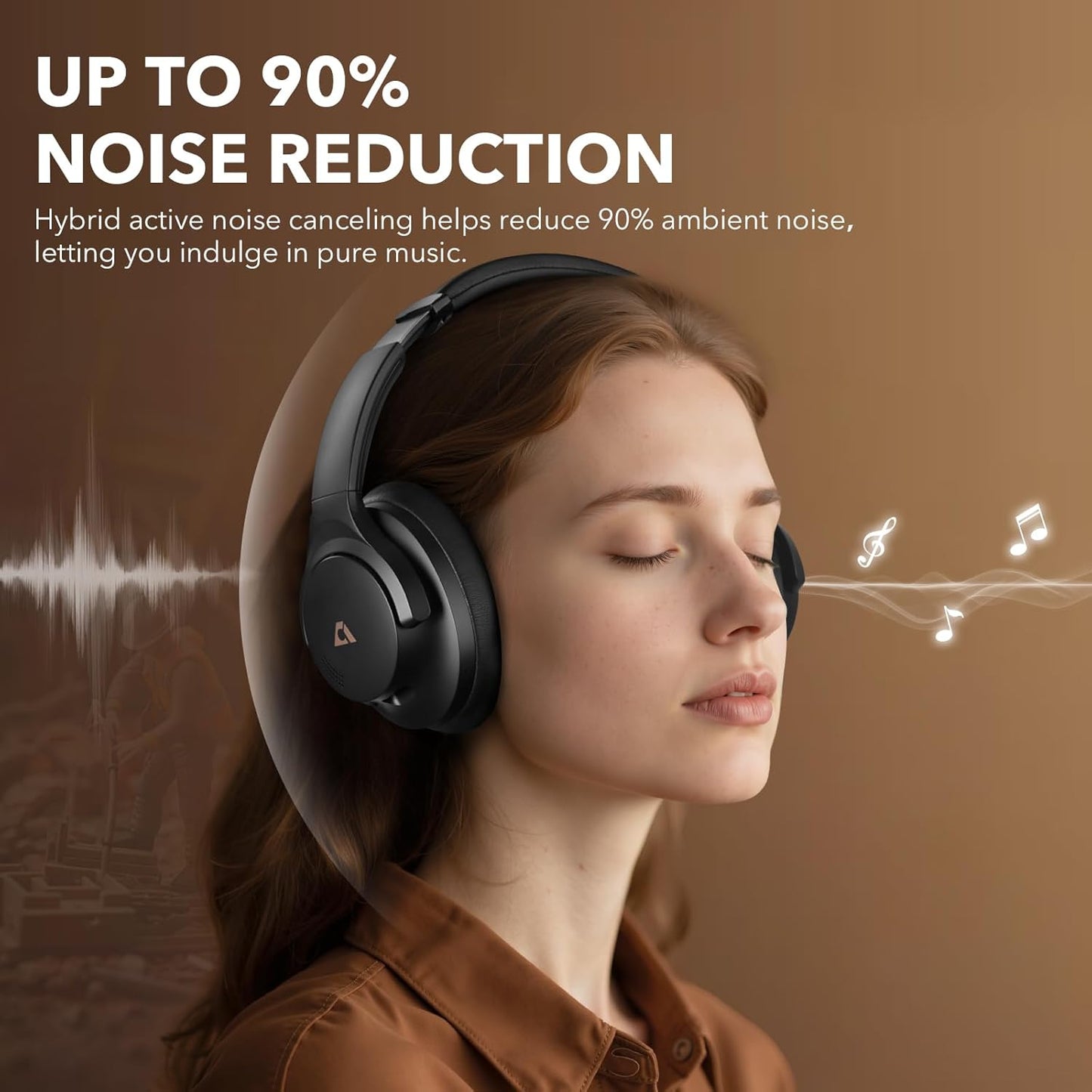 Y8 Active Noise Cancelling Headphones, Wireless Headphones over Ear Bluetooth 5.3, LDAC Hi-Res Audio,75H Playtime with Transparent Mode for Work/Travel/Home/Office-Black