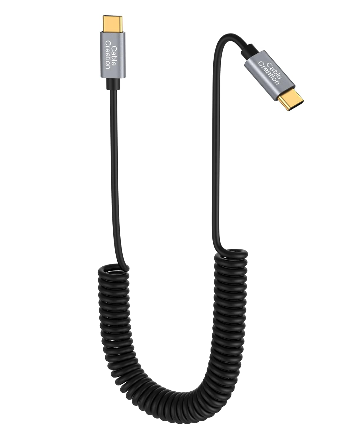 , Coiled Cable 5FT, USB C Cable 3A Fast Charging Coiled USB C to USB C with Premium Aluminum Shell Stretched 1.5-5 Feet for Macbook Pro Air, Galaxy S21 S20 S10 Etc