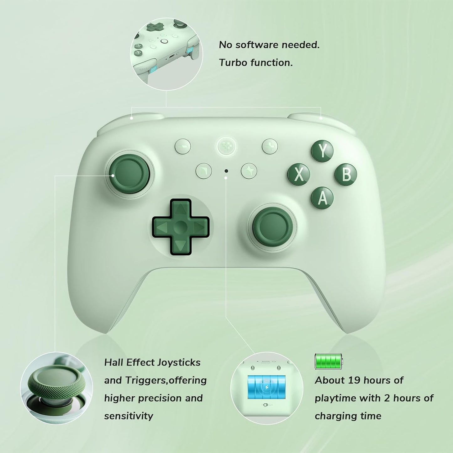 Ultimate 2C Wireless Controller for Windows PC and Android, Gamepad with 1000Hz Polling Rate, Remappable L4/R4 Bumpers, Rumble Vibration and Turbo Function(Green)
