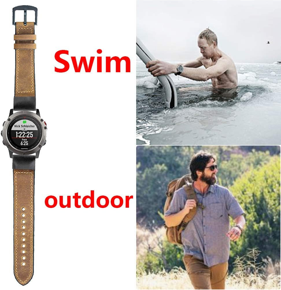 Compatible Garmin Fenix 5X / 5X plus Bands, 26Mm Quick Fit Hybrid Sport Band Vintage Leather Sweatproof Strap Wrist Band for Garmin Fenix 6X/6X Pro Bands/3/3Hr Smartwatch