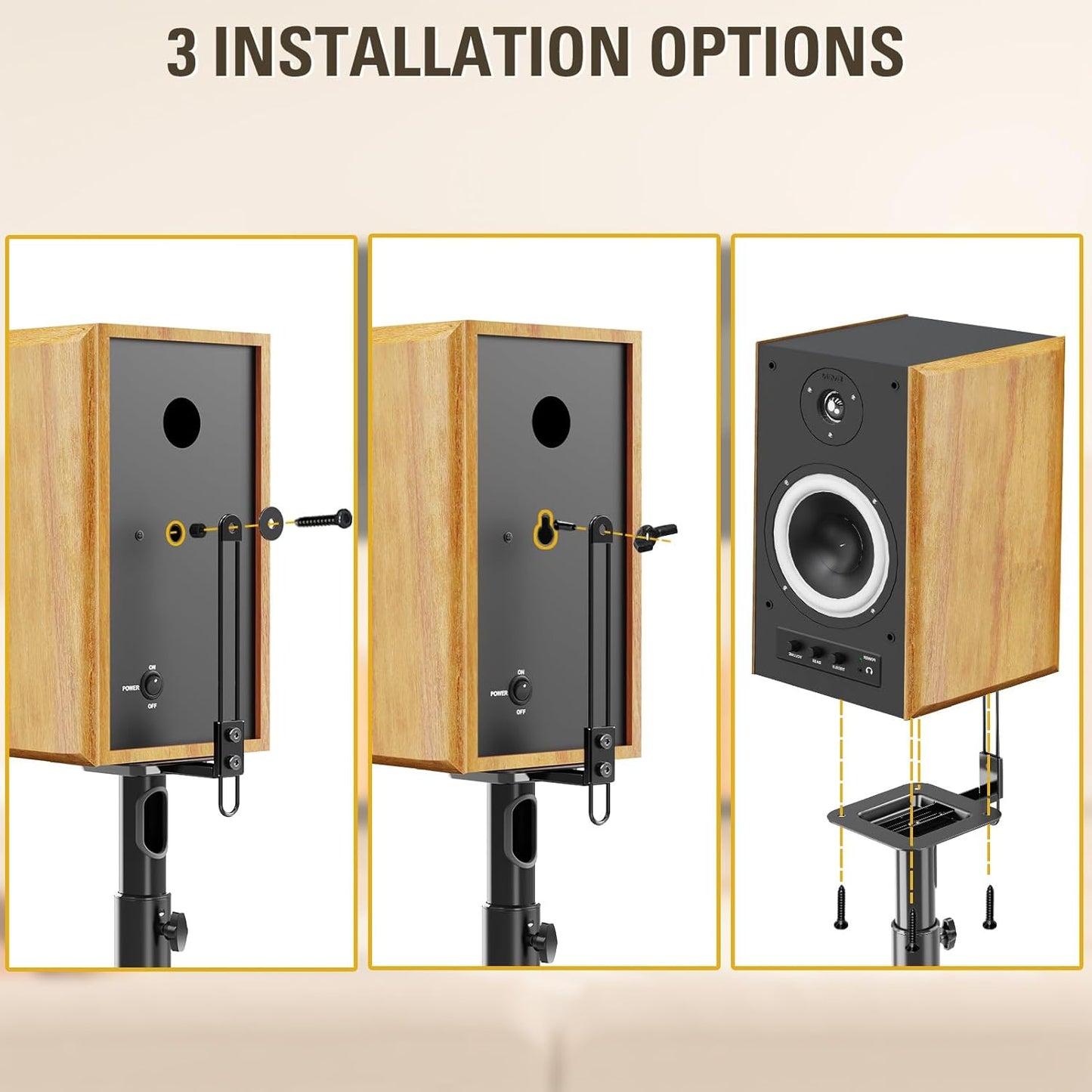 Black Alloy Steel Speaker Stands, Height Adjustable Bookshelf Speaker Stand Pair, Universal Fit, 11 Lbs Capacity, Set of 2 for Bose Polk JBL Sony Yamaha - 42" Max Height