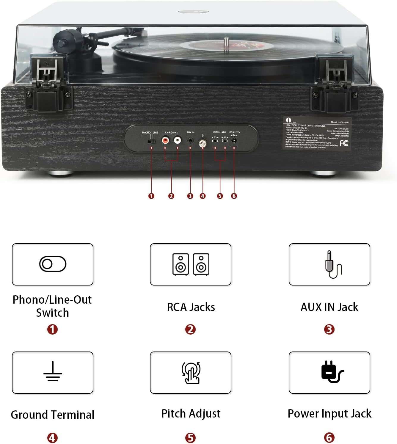 High Fidelity All-In-One Record Player, Vinyl Turntable with Built-In Speakers, Magnetic AT-3600L Cartridge, RCA Line Out, Belt-Drive Stereo Turntable