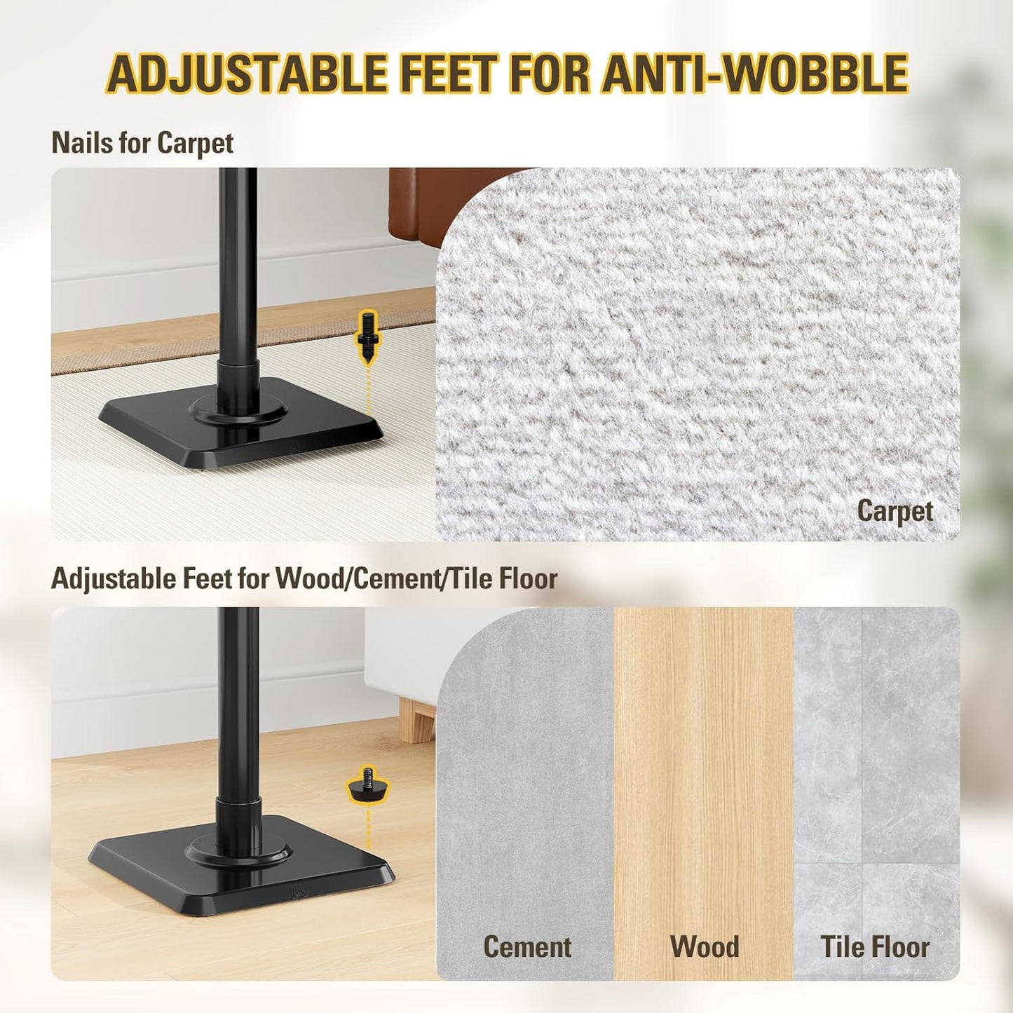 Speaker Stands Height Adjustable for Satellite & Small Bookshelf Speakers, Set of 2 Floor Stand Mount for Bose Polk JBL Sony Yamaha and Others - 11LBS Capacity MD5402
