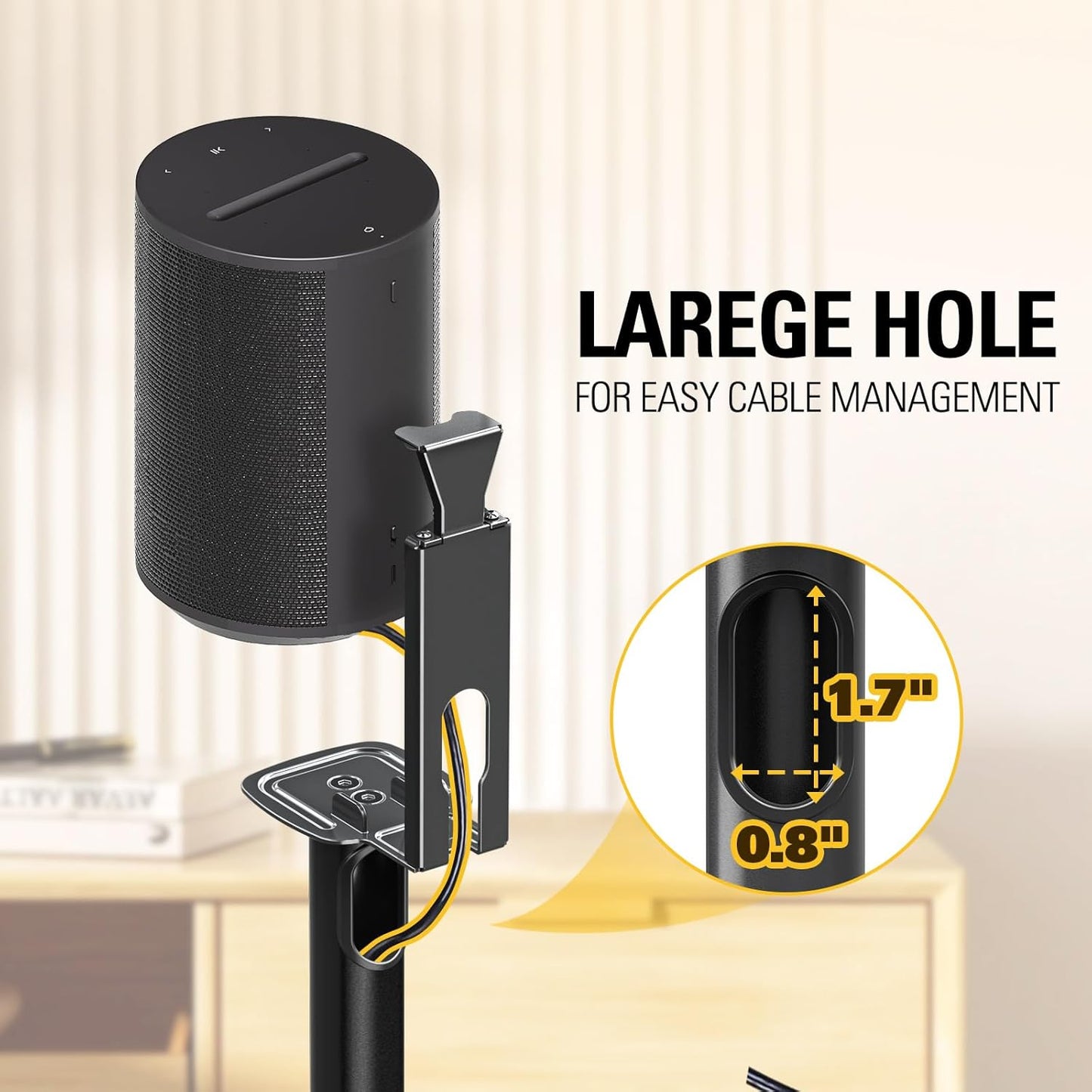 Speaker Stand for Sonos Era 100, One, One SL, Play:1, Height Adjustable 32.5"- 42", Single Surround Sound Speaker Stand with Cable Management, 13.2 LBS Loading MD5411