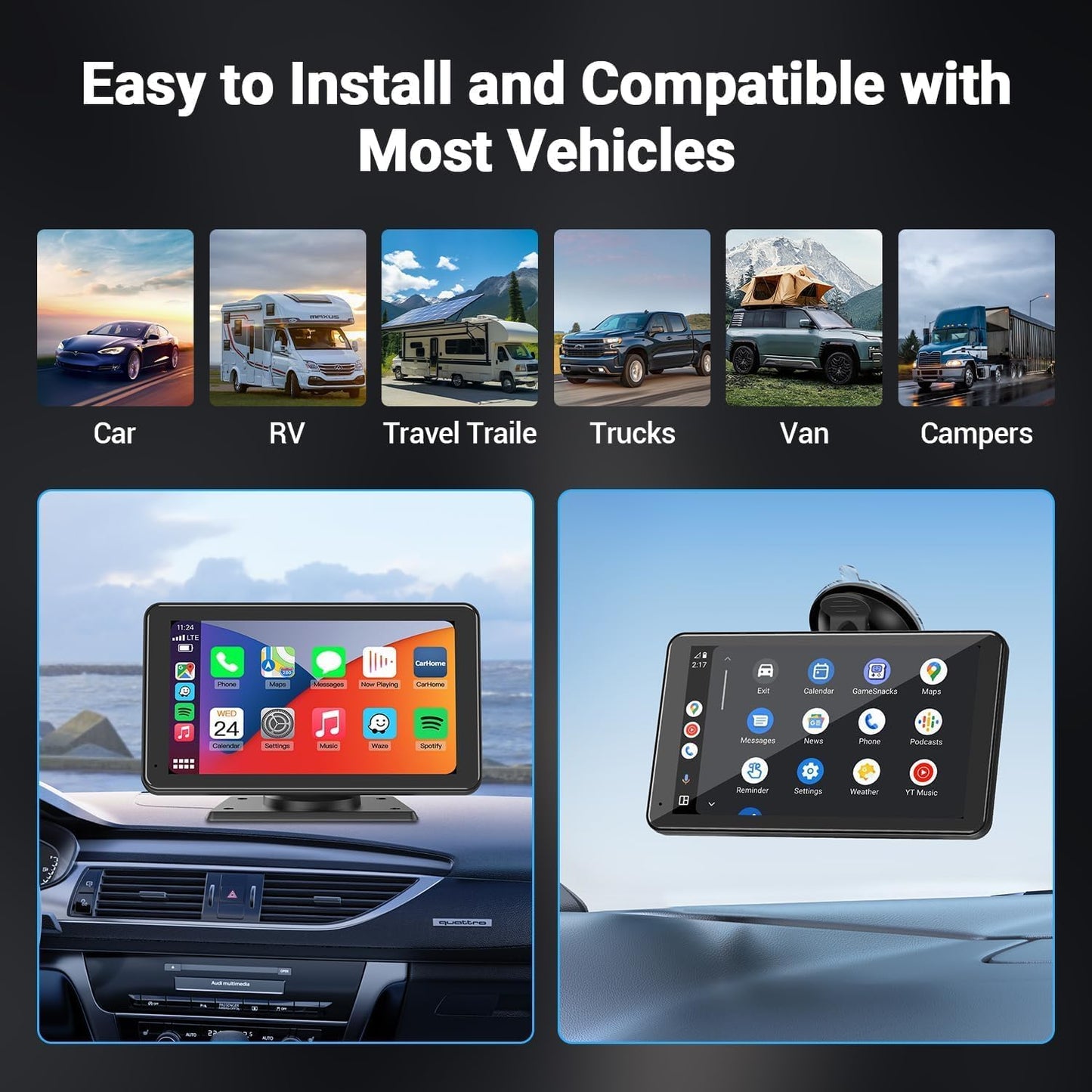 For Apple Carplay Wireless Portable 7" Touchscreen Car Stereo Voice Control with Apple Car Play & Android Auto Car Audio Backup Camera Bluetooth GPS Navigation/Mirror Link Fits All Cars