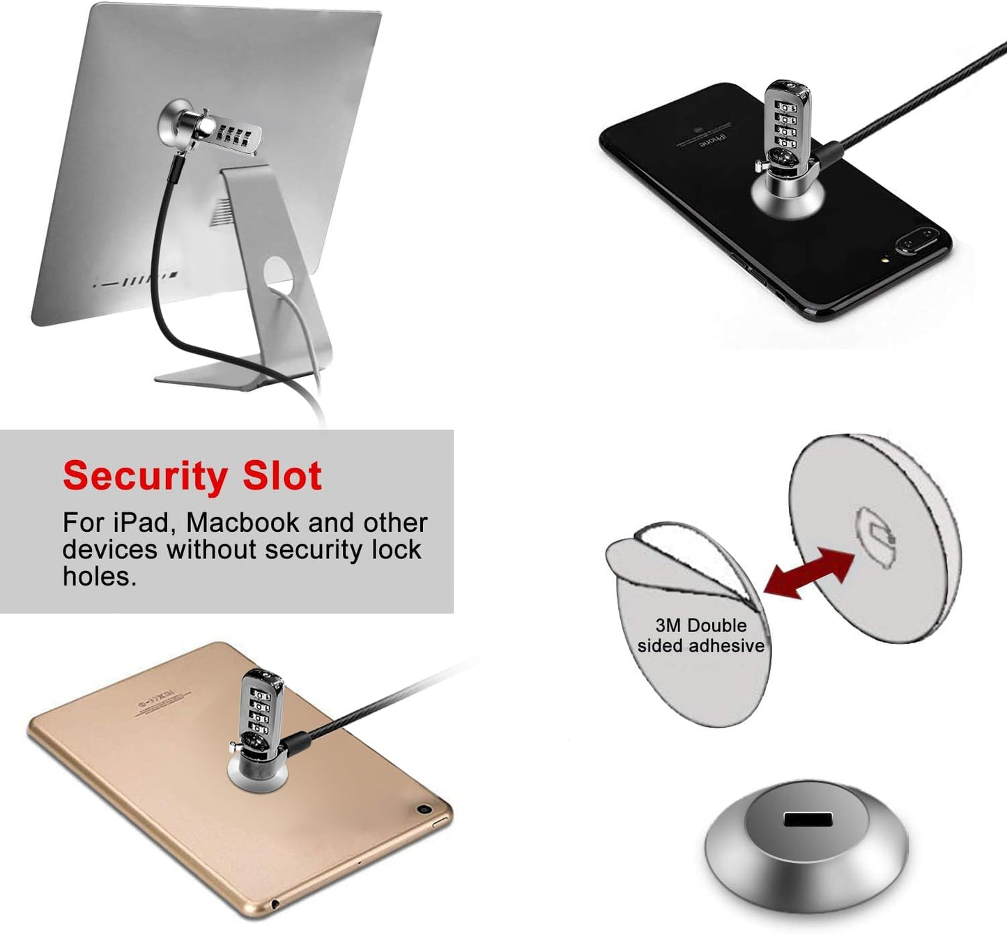 Computer Laptop Cable Lock • Slot Plate 6.23Ft Cable • Security Computer Combination Lock • 4 Digital Password Protection Cable • anti Theft Lock and Notebook Other Device