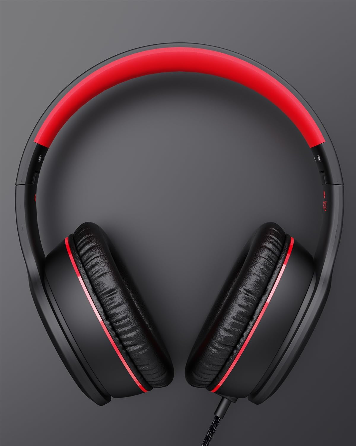 Wired Headphones with Microphone, K16 On-Ear Headphones for Kids with 3.5MM Jack, Foldable Stereo Bass Headset for Teens School Amazon Kindle, Chromebook, Tablet(Black Red)