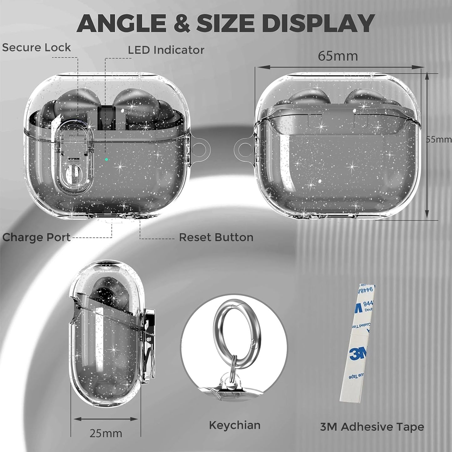 Compatible with Samsung Galaxy Bud 3 Pro Case/Buds3 Case Cover Clear Lock Clip with Cleaner Kit, Bling Transparent TPU Galaxy Buds Pro 3 Protective Cover Men Women with Carabiner, Glitter Clear